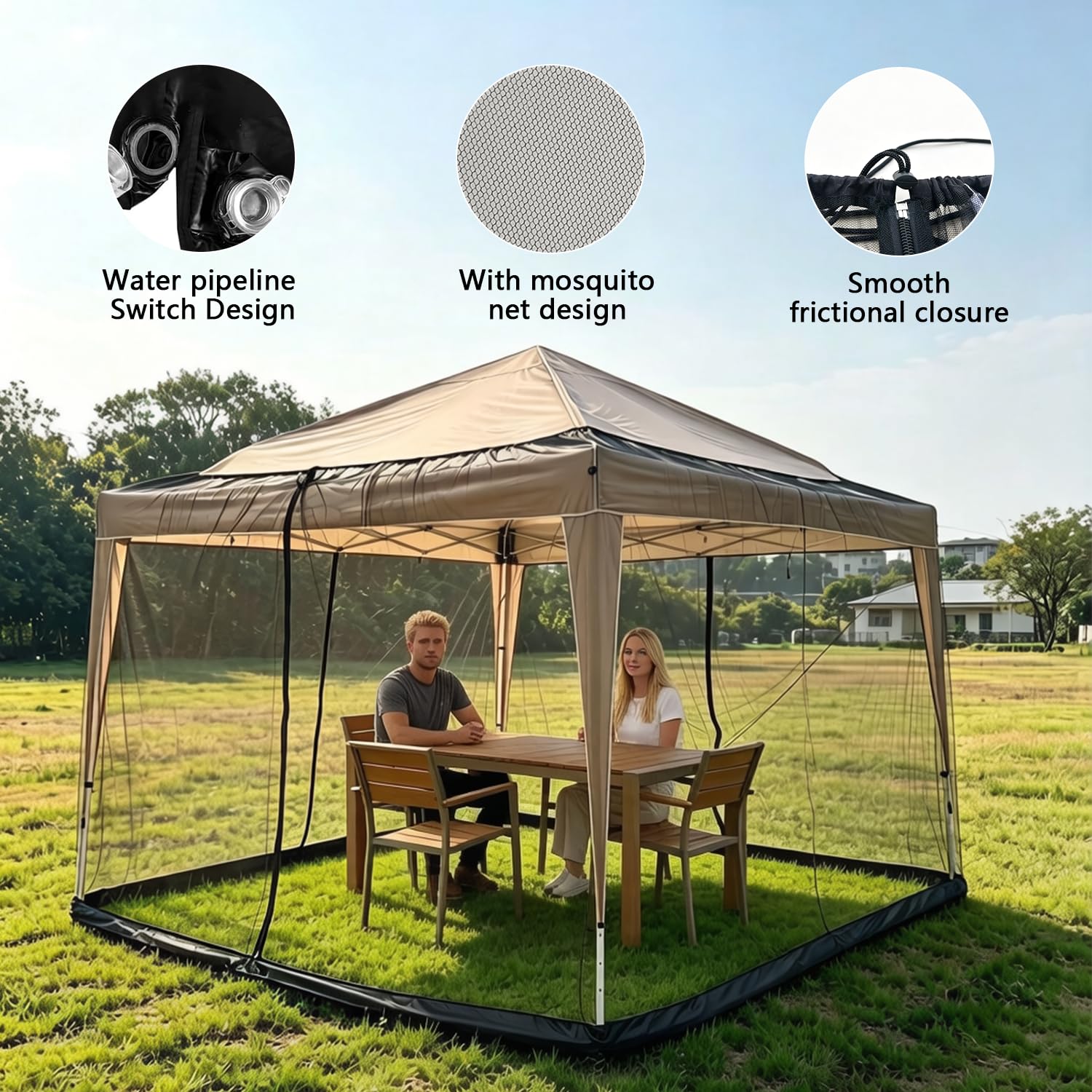 Moustiquaire de tonnelle - 3 x 3 m - Réglable - Avec 2 fermetures éclair et pied à remplir d'eau - Pour jardin, terrasse, camping, plage