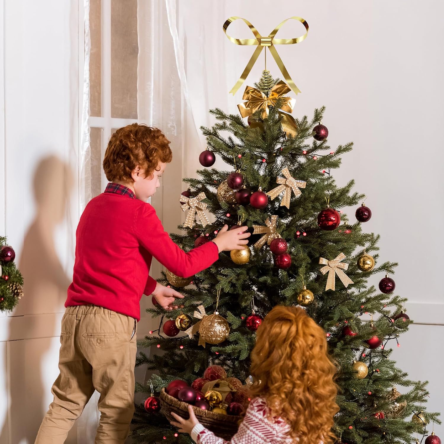 HMASYO Christmas Tree Topper Bow, 10.5 Inch Large Gold Metal Bow Tree Topper with Spiral Base for Holiday Xmas Party Christmas Tree Top Decorations (Gold) - Image 5