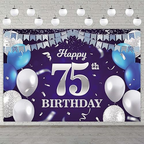 Vista 296 de Cartel de feliz cumpleaños número 31, globos azul marino, bandera de confeti a rayas, puntos de luz, saludos a 31 años, decoración temática