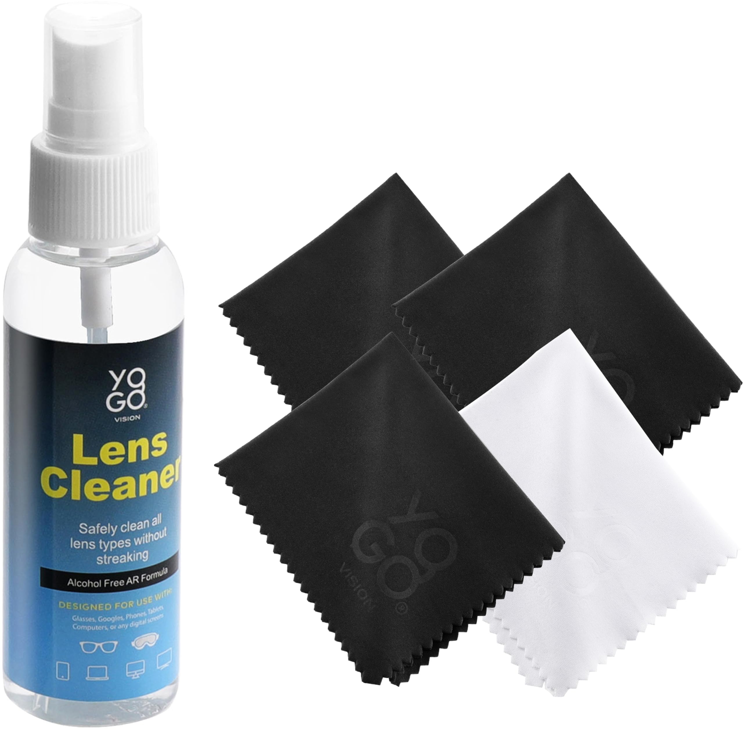 Lens Cleaner Spray 2 Eyeglass Cleaner Bottles, with 4 Microfiber Cloths Kit Ammonia and Streak Free Safe for Eyewear and Electronics