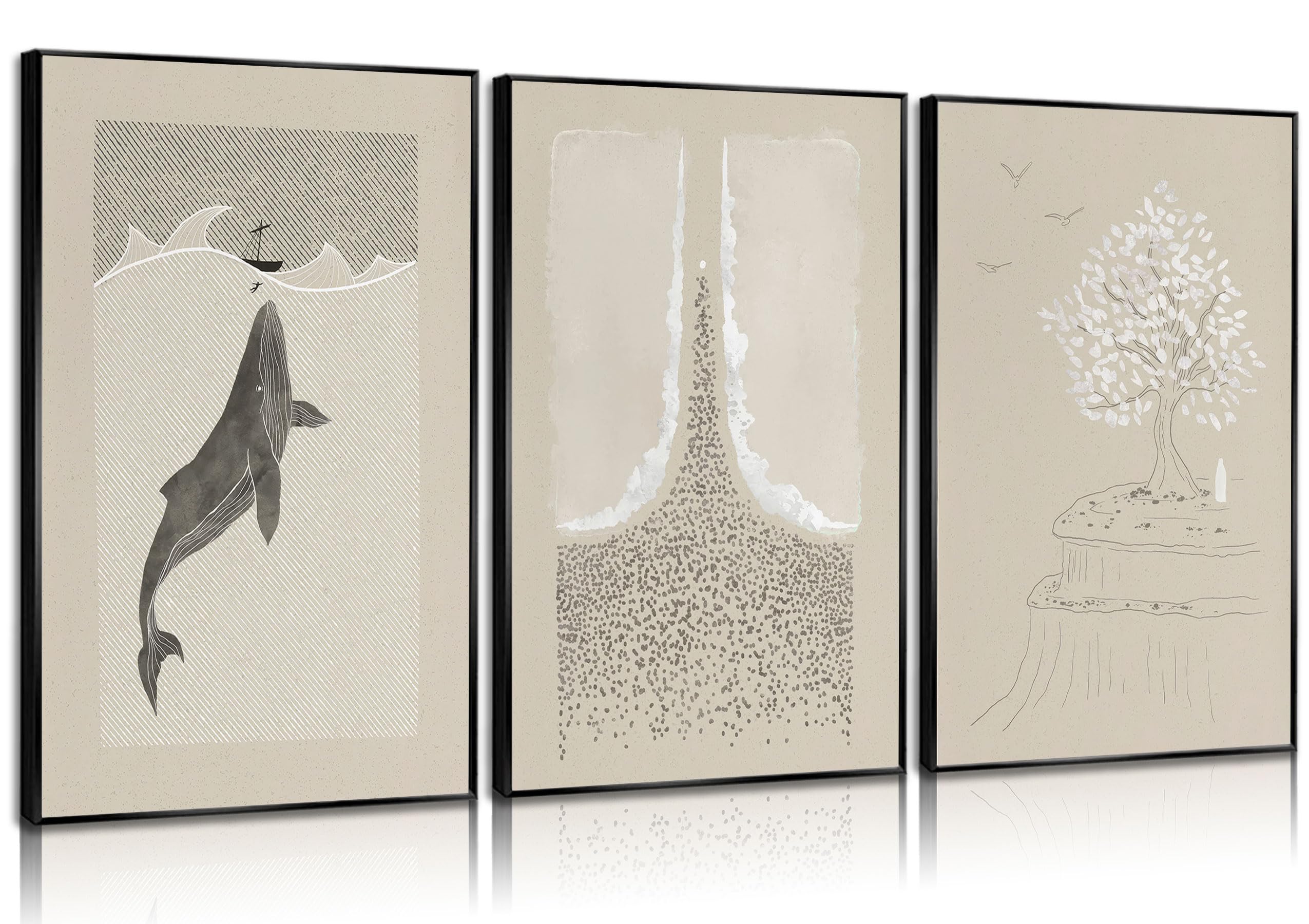 3Pcs Modern Christian Wall Art Pictures Bible Verse Canvas Posters Prints Jonah and Whale Parable the Mustard Seed Moses Parting the Red Sea Scripture