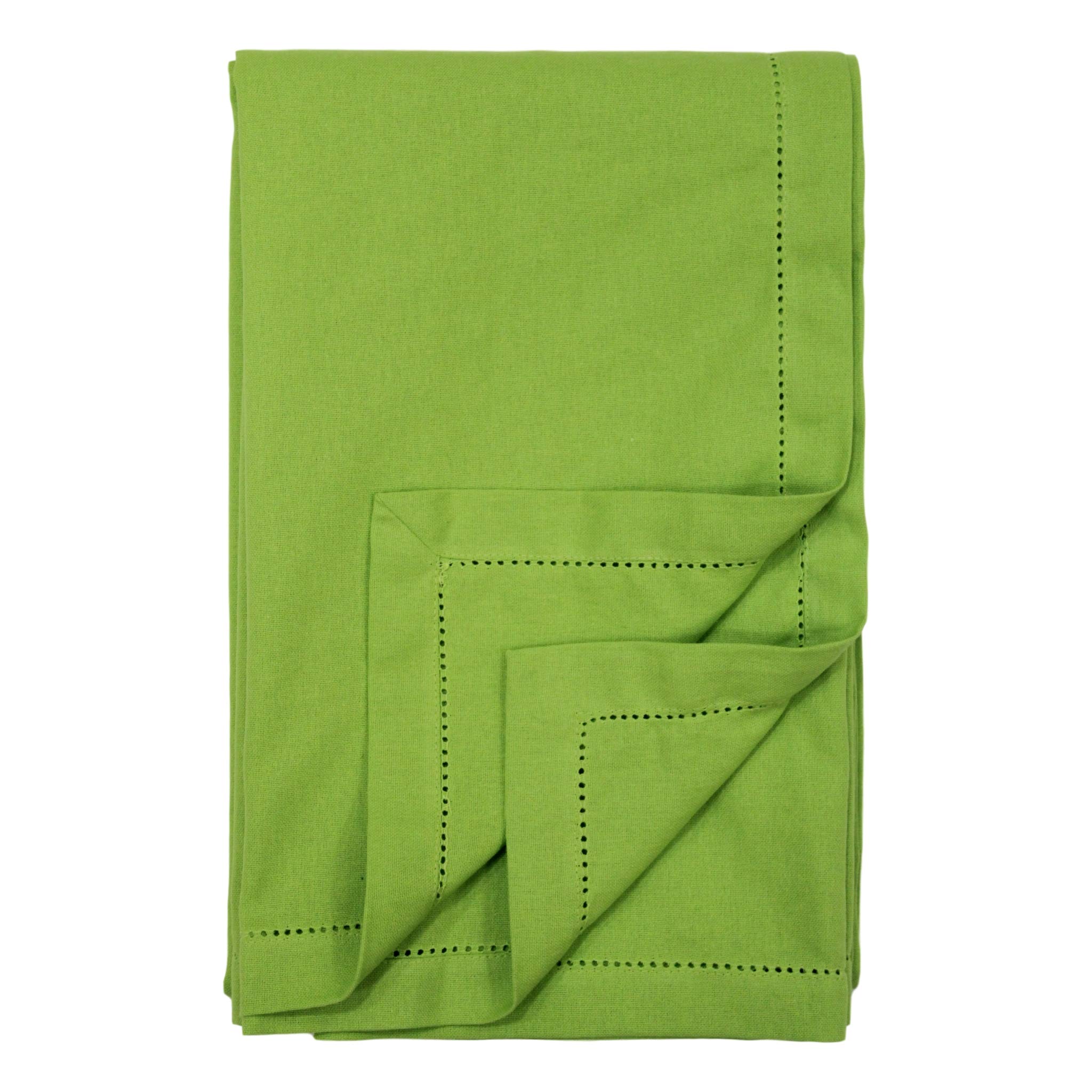 Ragged Rose Lime Cotton Tablecloth For A 6-7 Ft Table - Versatile Table Cloth With Simple Embroidered Hem - Indoor & Outdoor Decor For Living Room, Kitchen, & Garden