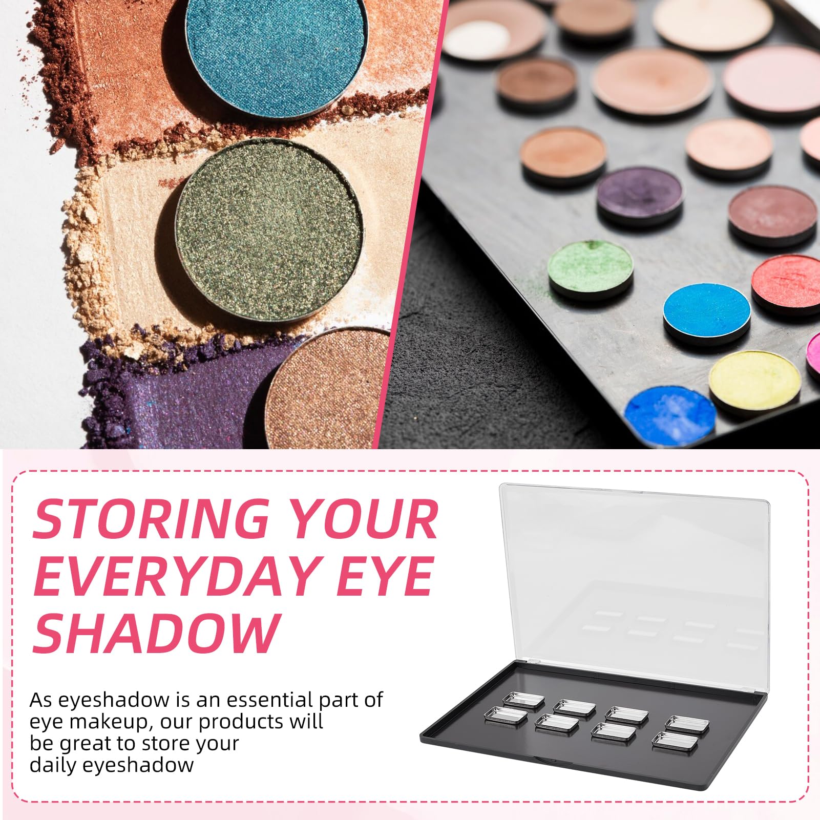NICENEEDED 3 Confezione Grande Palette Trucco Magnetica con Coperchio Trasparente, Scatola Portaoggetti Rettangolare per La Distribuzione del Trucco da 8.9 x 6.1 x 0.2 Pollice