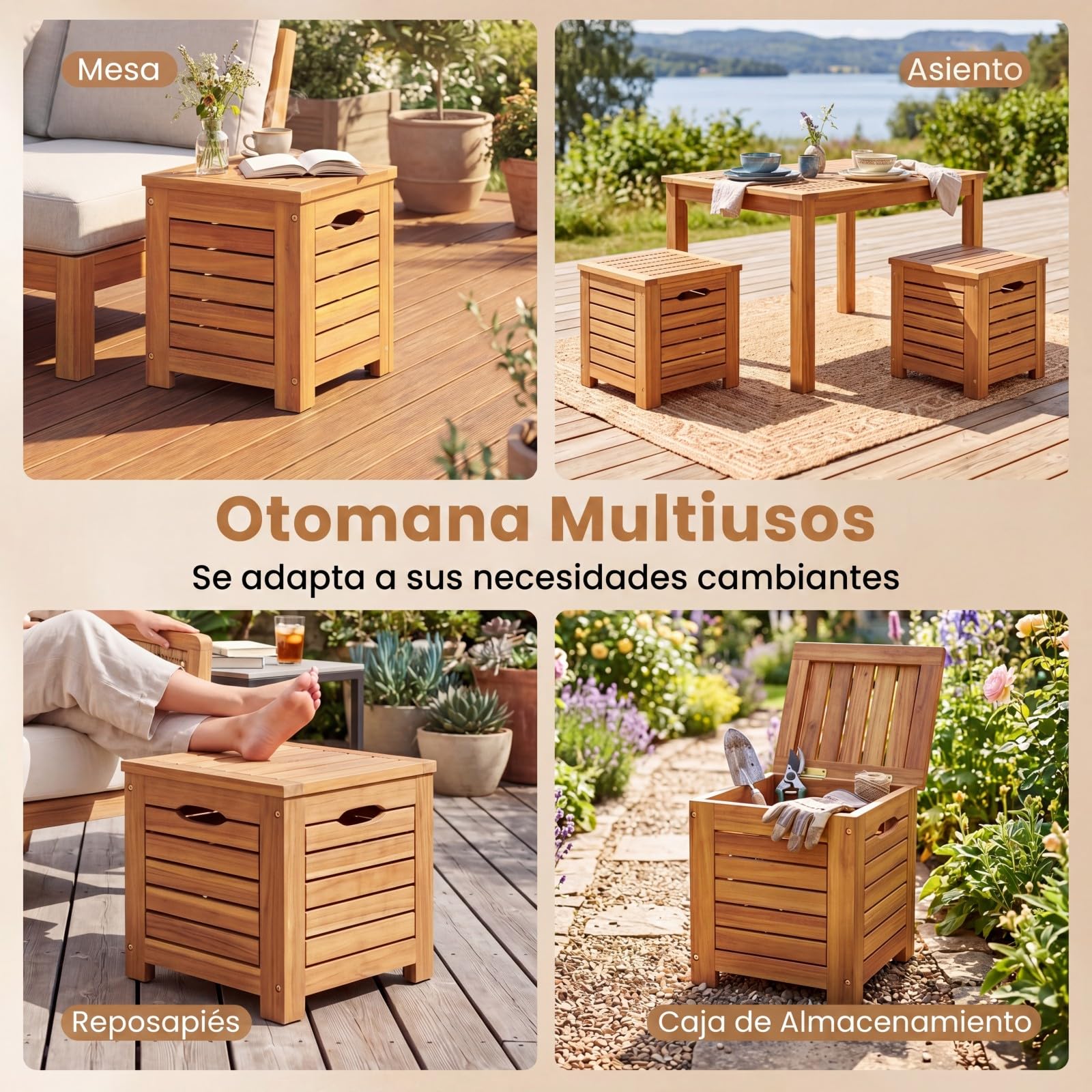 COSTWAY Banco Jardín de Madera Acacia con 3 Cajas de Almacenamiento, Banco Exterior sin Respaldo con Listones, Cajas de Tapa, Terraza Porche Balcón Piscina, 115 x 45 x 46 cm
