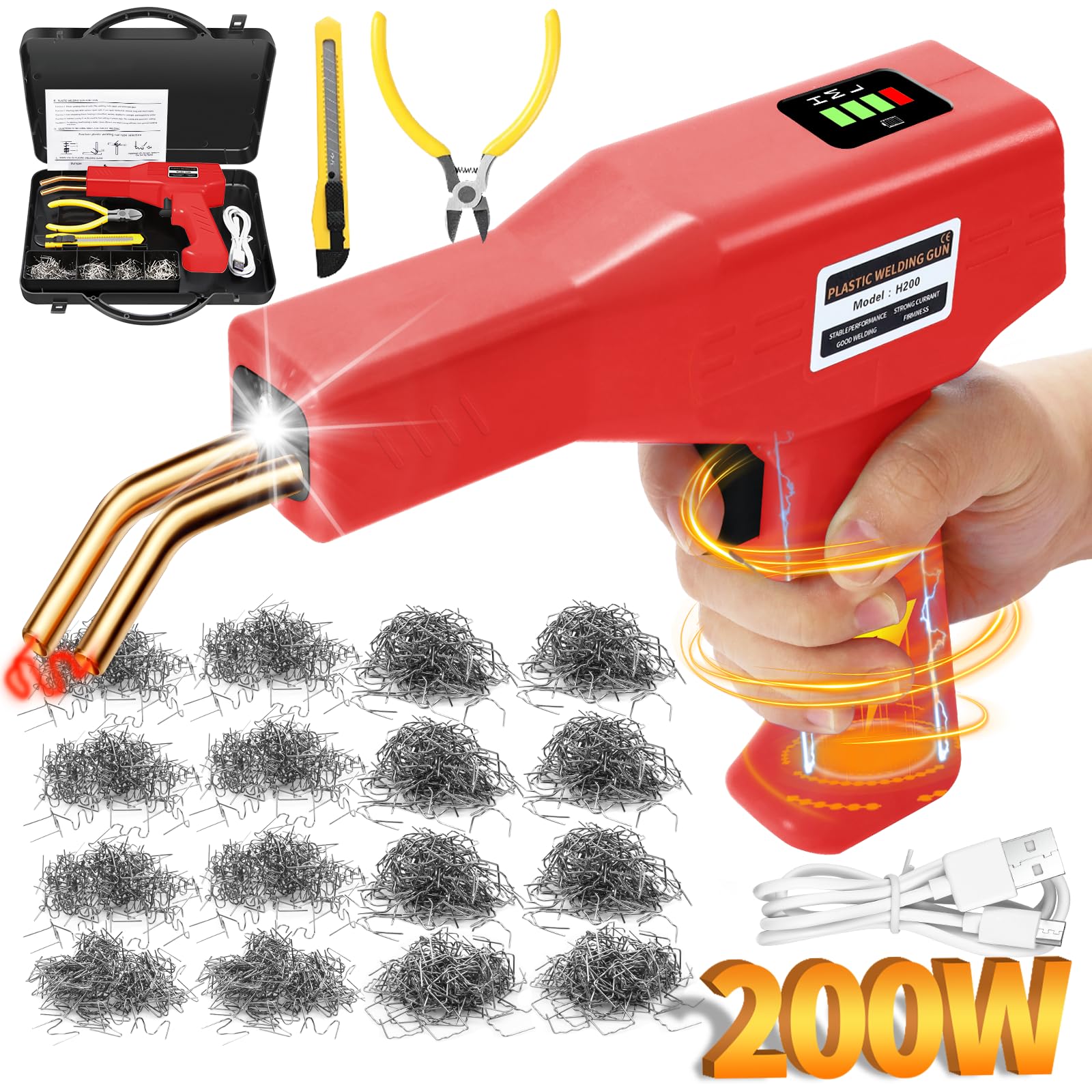 HYHJMISTY 220W Kunststoff Schweißgerät,2-in-1 Kunststoff Schweißen Maschine mit 800PCS Schweißnägeln für Auto Stoßstange Reparatur