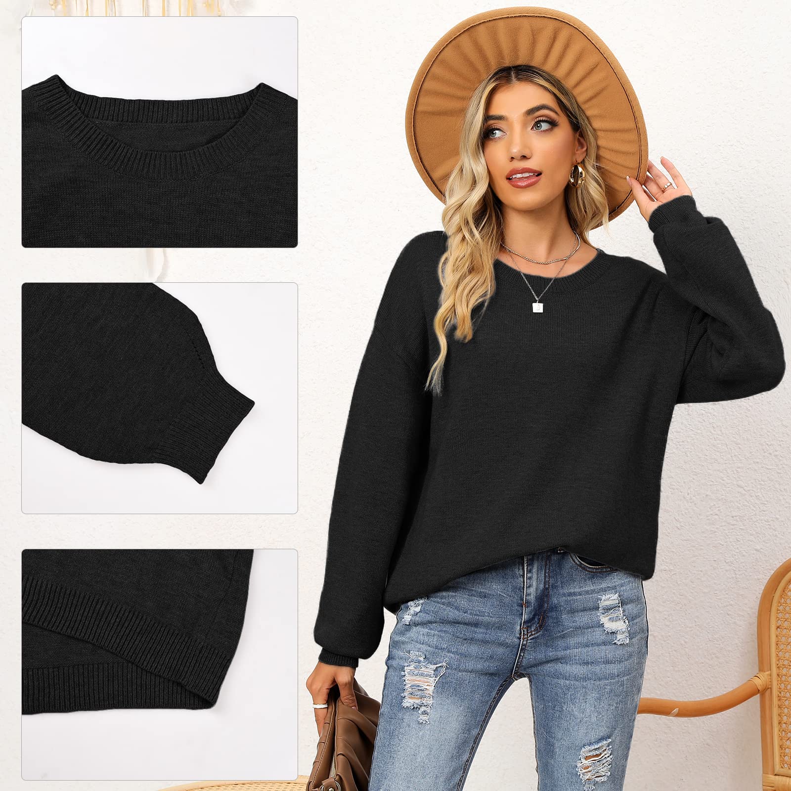 UMIPUBO Maglione Donna Chic Oversize Maglione a Maglia Colorblock Morbido Righe Pullover Casual Knitted Bluse Manica Lunga Moda Girocollo Tops Maglieria per Autunno Inverno Felpe Ragazza