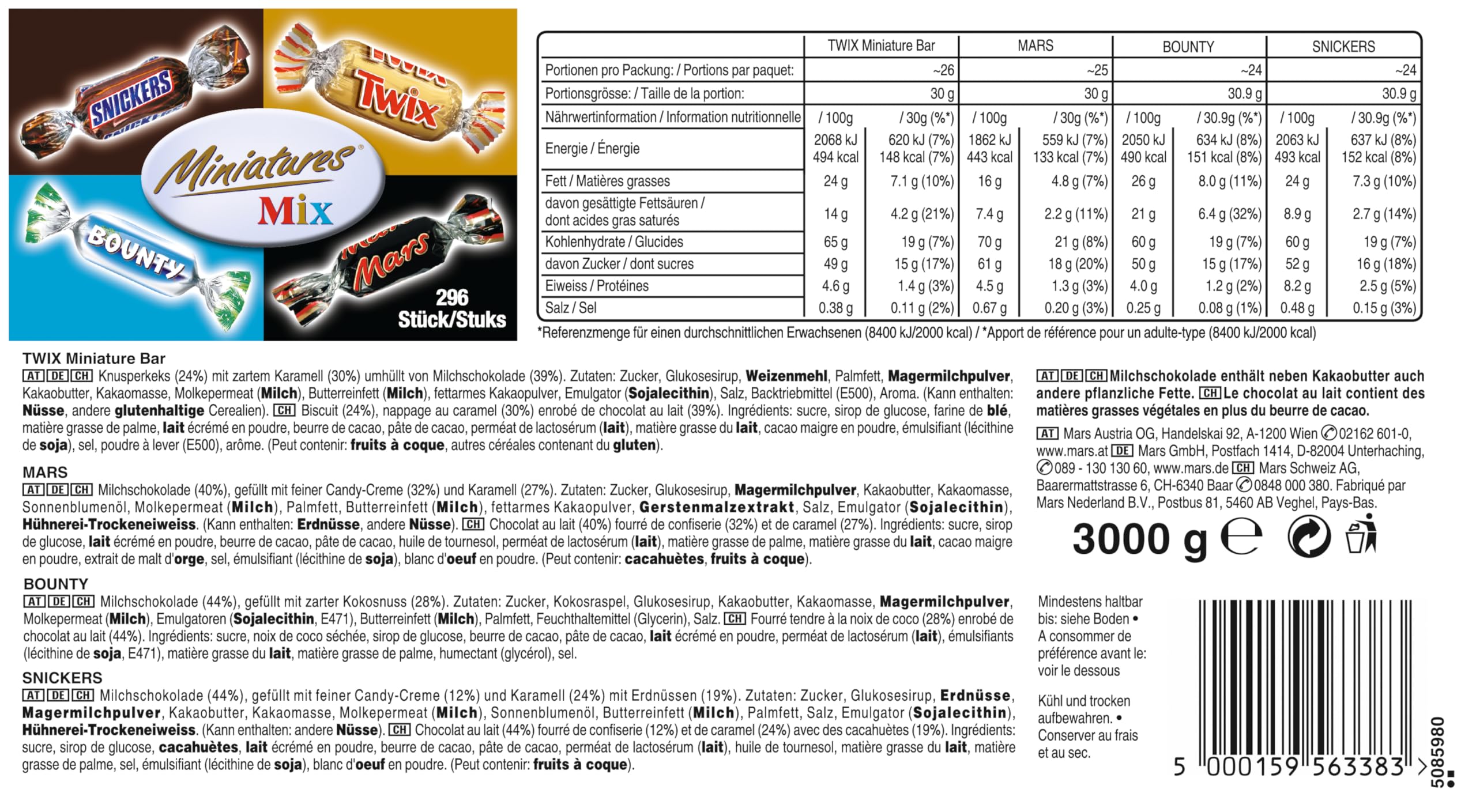 Mini Schokoriegel Großpackung 3kg Party Mix