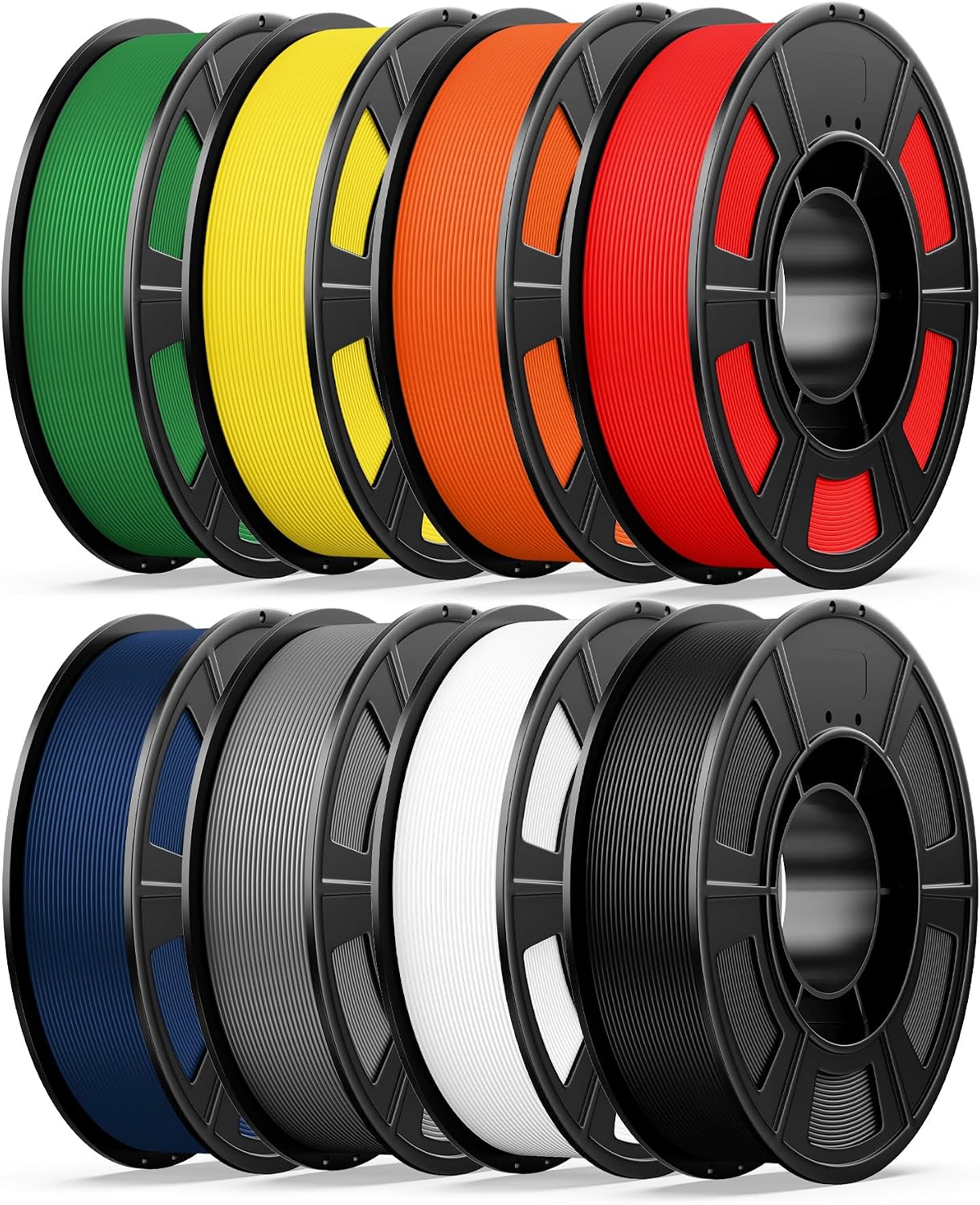 UJOY3D 8 Color Bundle Hyper PLA+ 3D Printer Filament, Multicolor PLA+ Filament 1.75mm, Individually Vacuum Packed, 0.25kg Spool, 8 Pack (Black+Jade White+Grey+Red+Dark Blue+Green+Orange Yellow+Yellow)