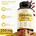 Ubiquinol 200mg – Forme active CoQ10 Coenzyme Q10 Supplément – Soutient la santé cardiovasculaire, la prévention de la migraine & Défense antioxydante – 90 Des softgels (3-Month Approvisionnement) – NPN 80148982