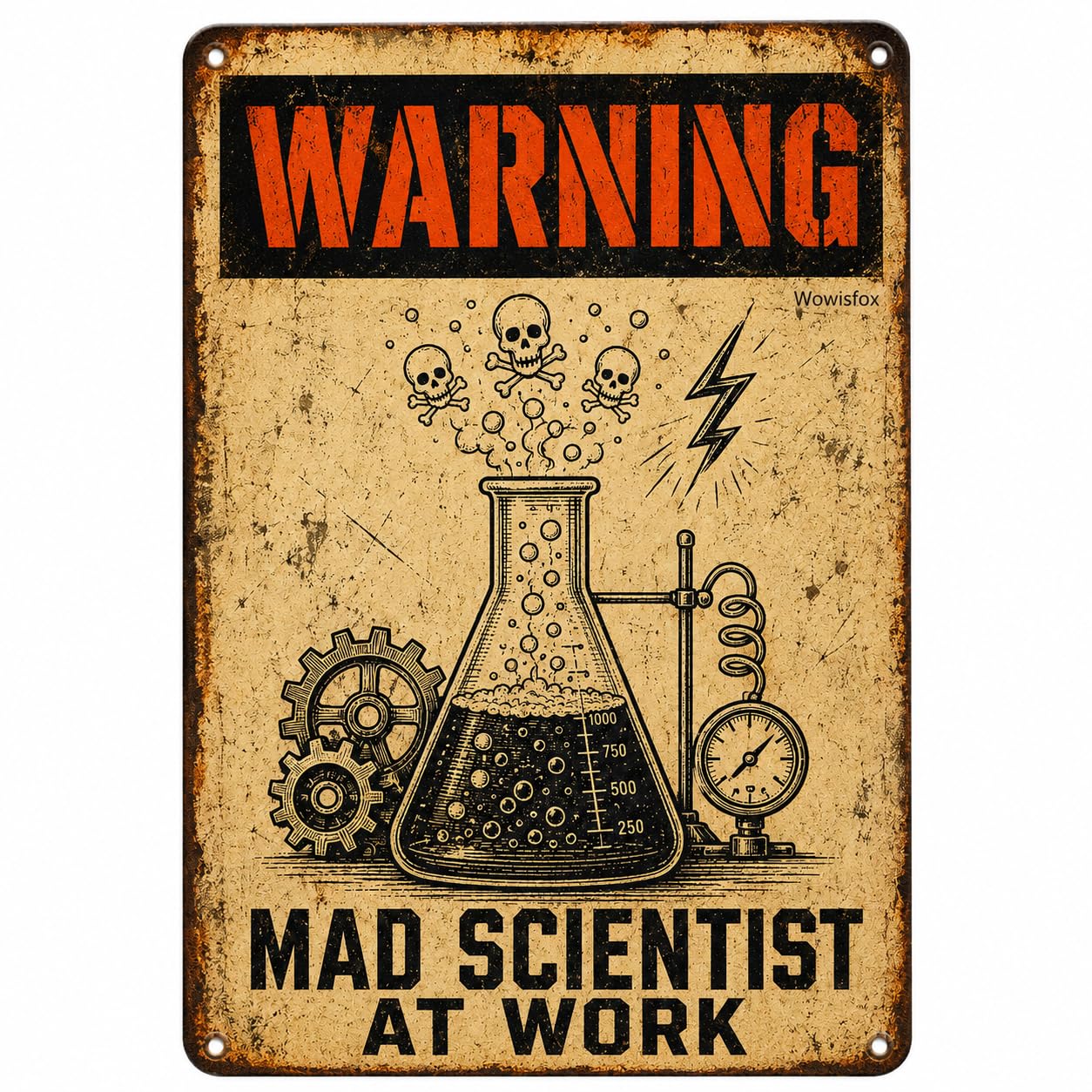 Mad Scientist at Work Decorative Warning Sign, 8 x 12 Inch Aluminum