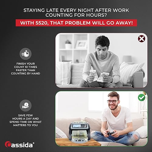 Vista 3 de Cassida 5520 UV/MG - USA Money Counter with ValuCount, UV/MG/IR Counterfeit Detection, Add and Batch Modes - Large LCD Display & Fast Counting Speed