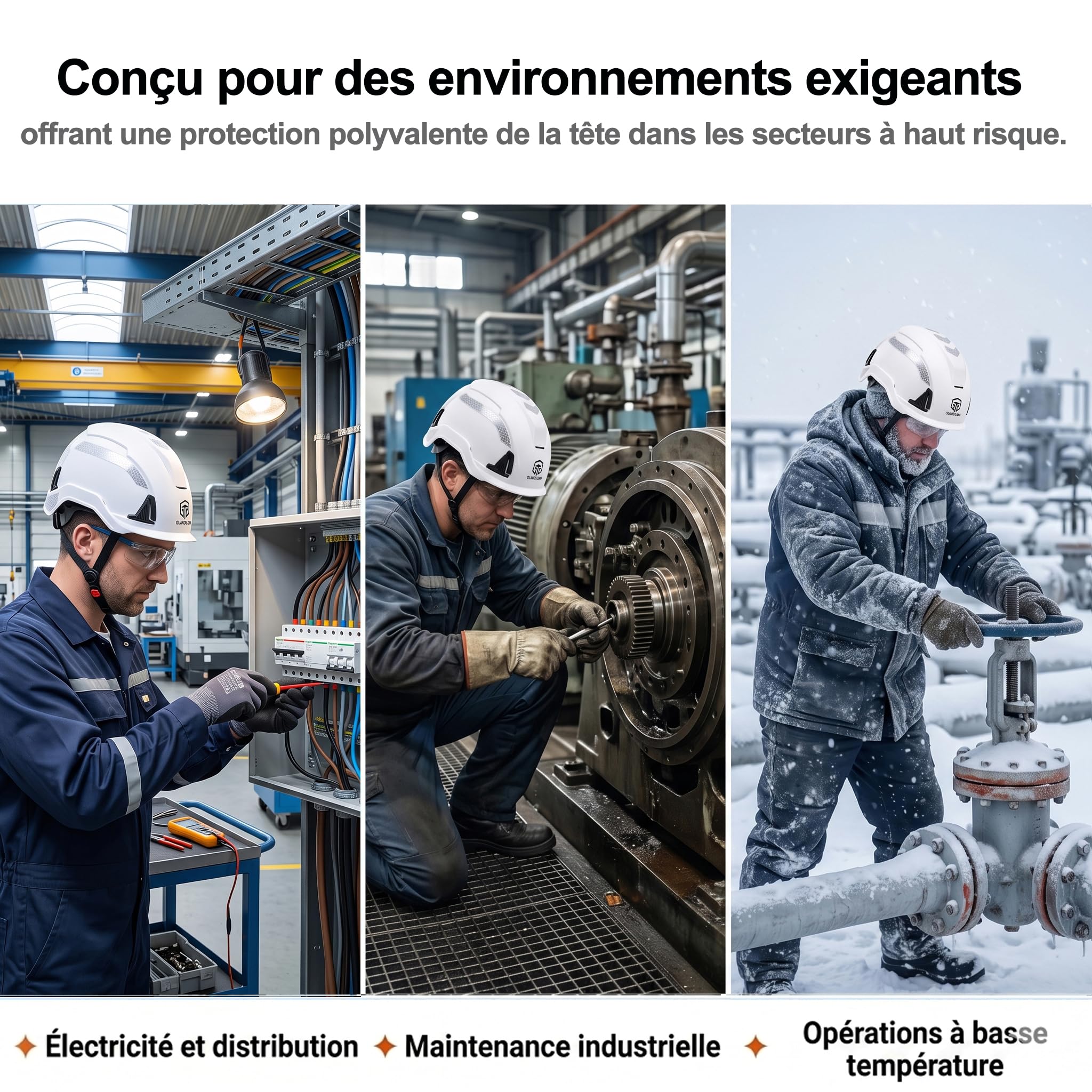 Casque de Chantier en 397& en 50365, Non Ventilé, Visière Courte | Doublure EPS anti-choc, Système d'accessoires modulaire, Isolation électrique, Hautement réfléchissant, Conception légère