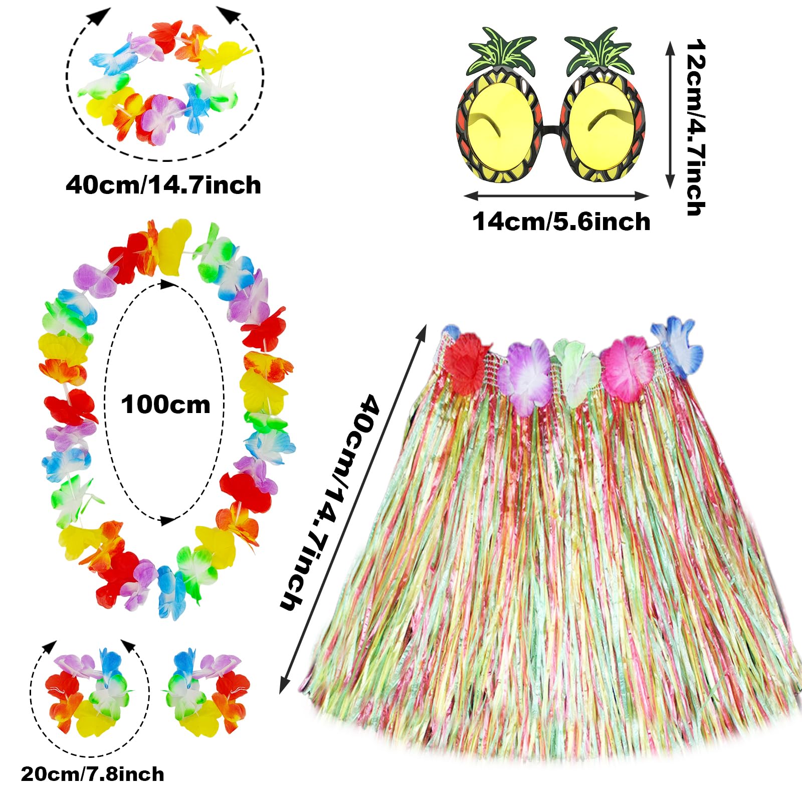 ATSNOSH 6 Pieces Hawaiian Hula Costume, Hula Skirt Accessory Kit, Luau Tropical Hawaiian Party Costumes, 40cm Hula - Image 2