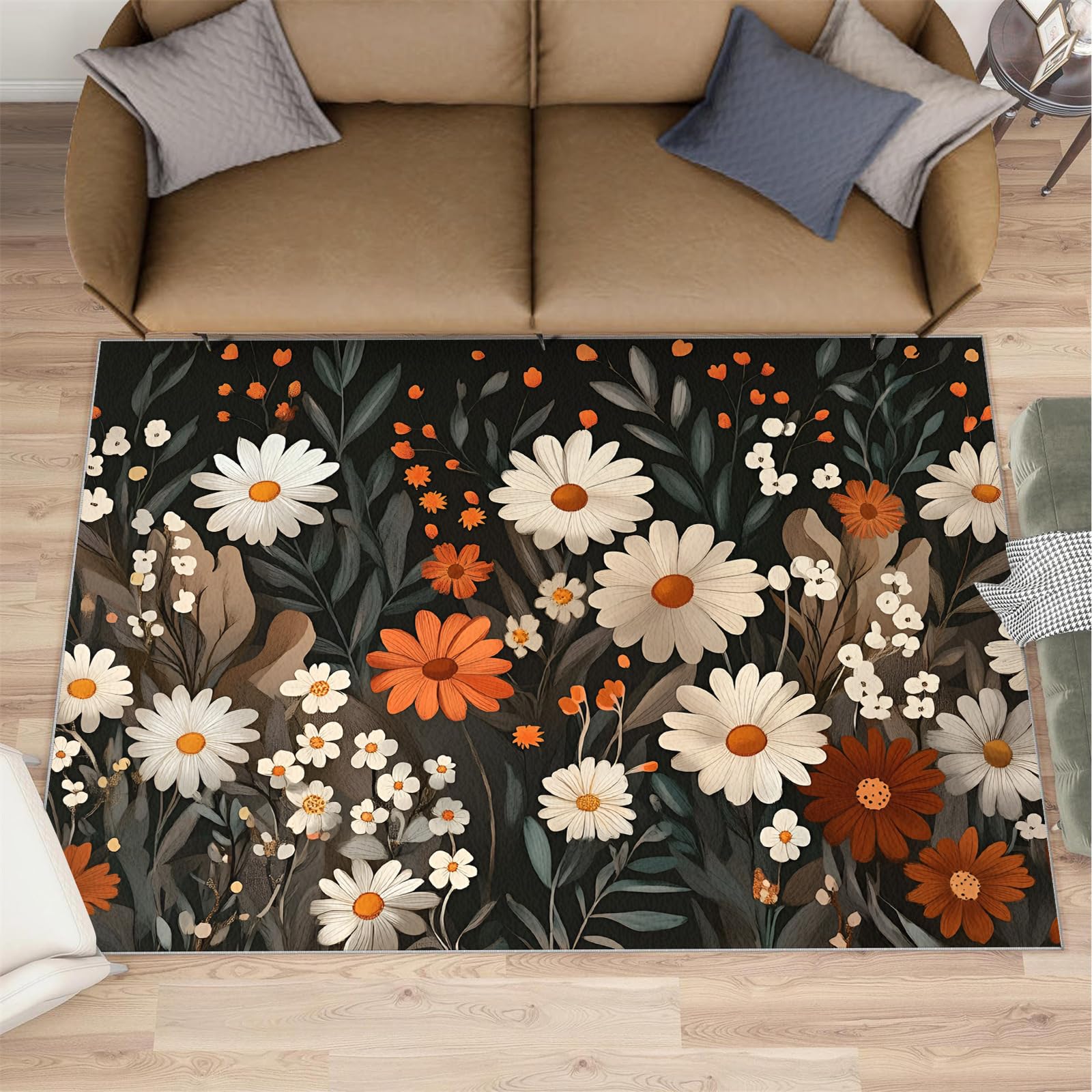 Tapis rustique grand format lavable antidérapant 160x200 pour décoration chambre