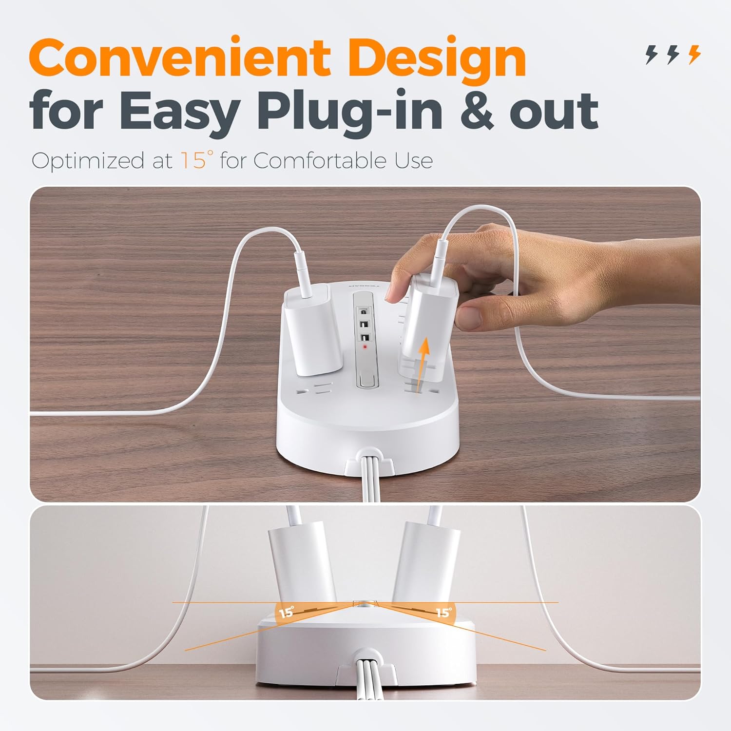 TESSAN Surge Protector Power Strip 10 Ft Extension Cord, 10 AC Outlet Extender with 3 USB (1 USB C), Flat Extension Cord with Multiple Outlets, Flat Plug Power Strip for Home, Office, Dorm Essentials