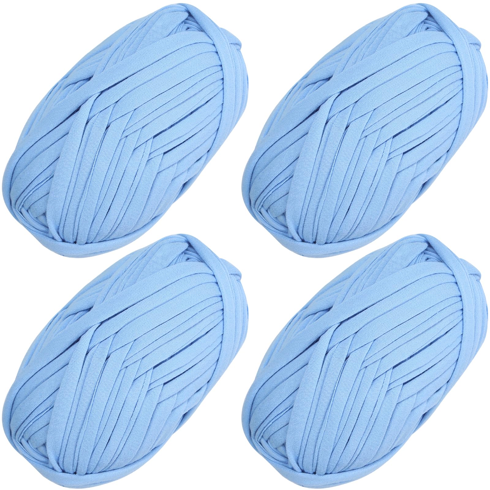 4 PCS T-Shirt Yarn Elastic Fabric Crochet Cloth Yarn for DIY Knitting Spaghetti Yarn Thick Knitting Yarn for Hand DIY Bag Blanket Cushion Crocheting Projects,Home Decor(Sky Blue)