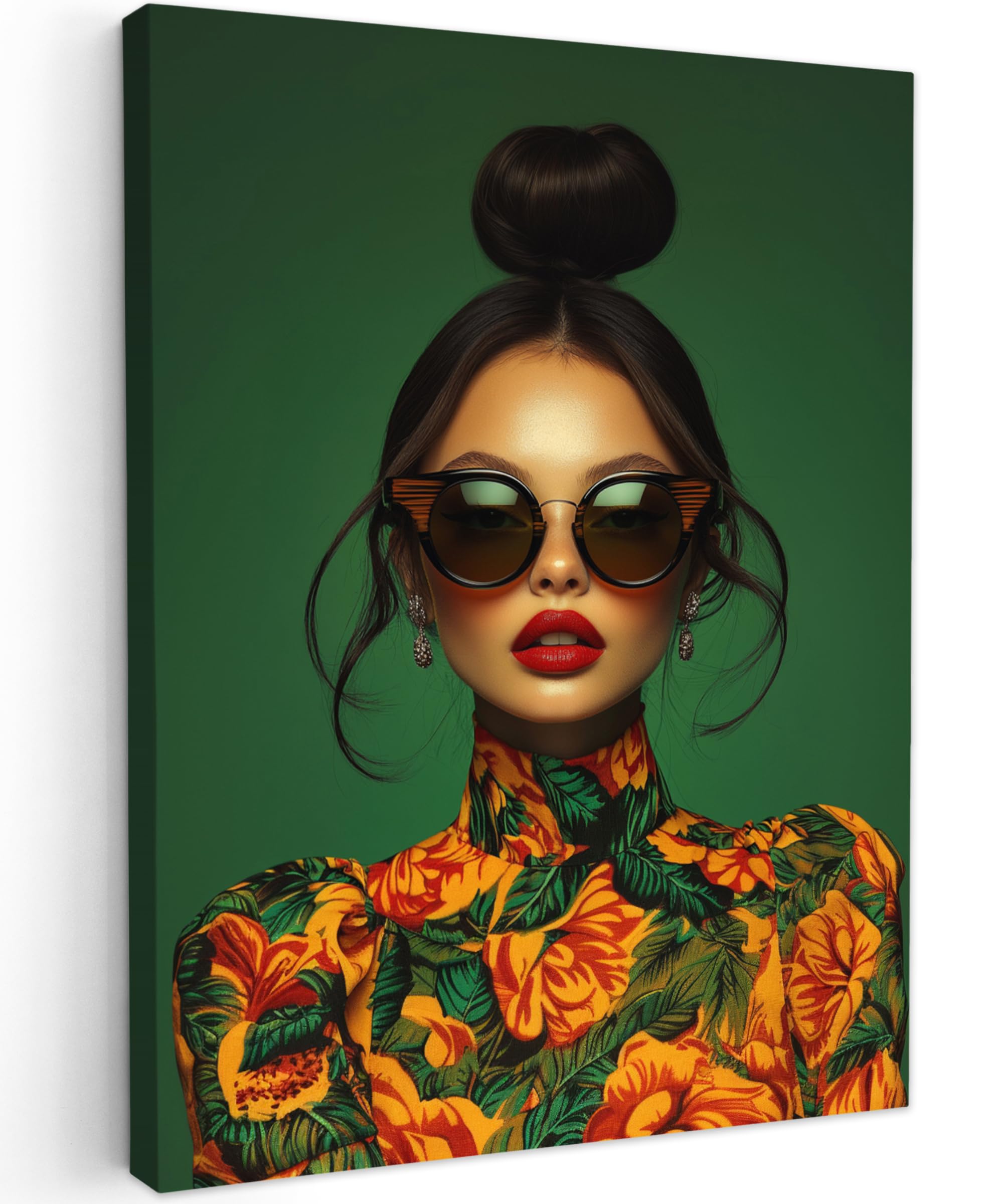 MuchoWow© Wandbilder 50x70 cm Schlafzimmer Home Deko Wohnung Bild Wohnzimmer Fotoleinwand Wand Bilder Leinwand Wall Decor Frau - Grün - Modern - Brille - Abstrakt