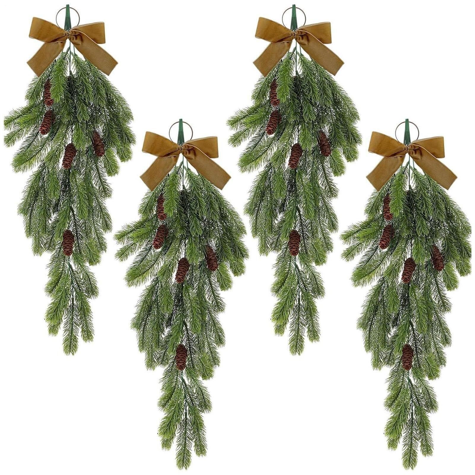 Ghirlanda Artificiale Di Natale Con 4 Fiocchi Di Neve A Forma Di Goccia, Verde, Con Fiocco, For Decorare Il Camino Della Porta Di Natale ghirlanda