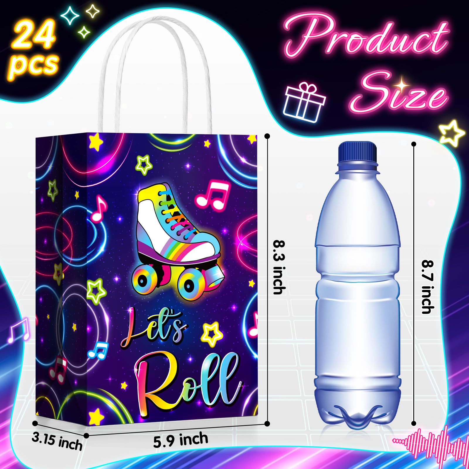 Geyoga 24 bolsas de regalo que brillan en la oscuridad, bolsas de regalo que brillan en la fiesta, suministros de fiesta de cumpleaños de neón, mini bolsas de dulces brillantes con asas para