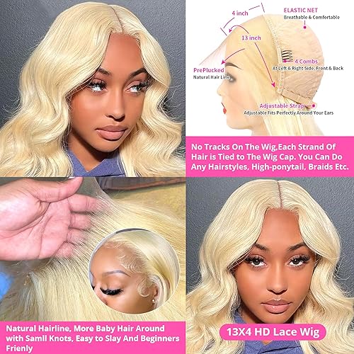 Miniatura 5 de Peluca de cabello humano rubio 613 con encaje frontal de 26 pulgadas, 13 x 4, pelucas de cabello humano ondulado con encaje frontal, densidad del