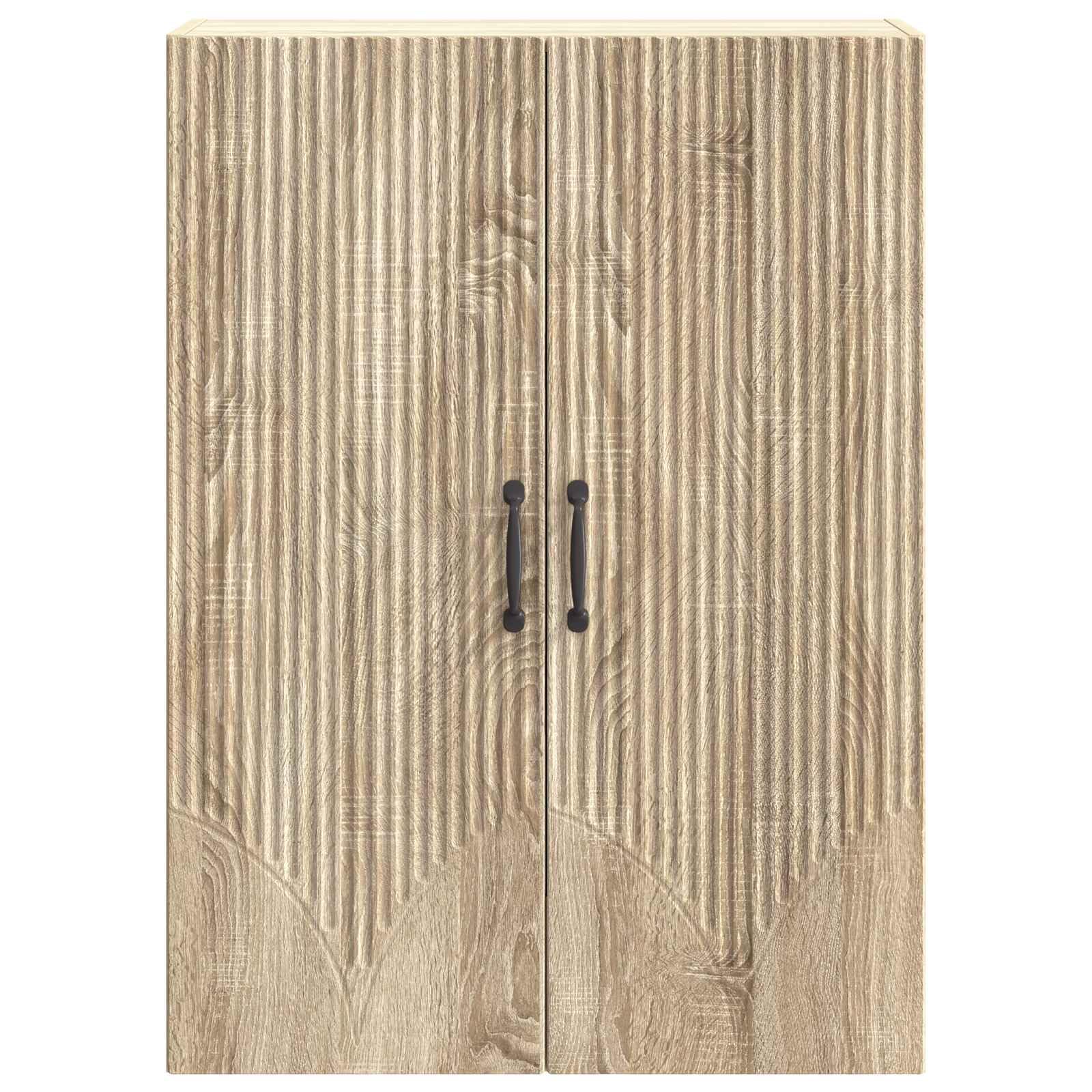 Szafka ścienna z dębu Sonoma 66 x 34,5 x 90 cm z 2 drzwiami i metalowymi uchwytami, montowana na ścianie szafka do przechowywania do biura, korytarza, warsztatu, garażu, piwnicy