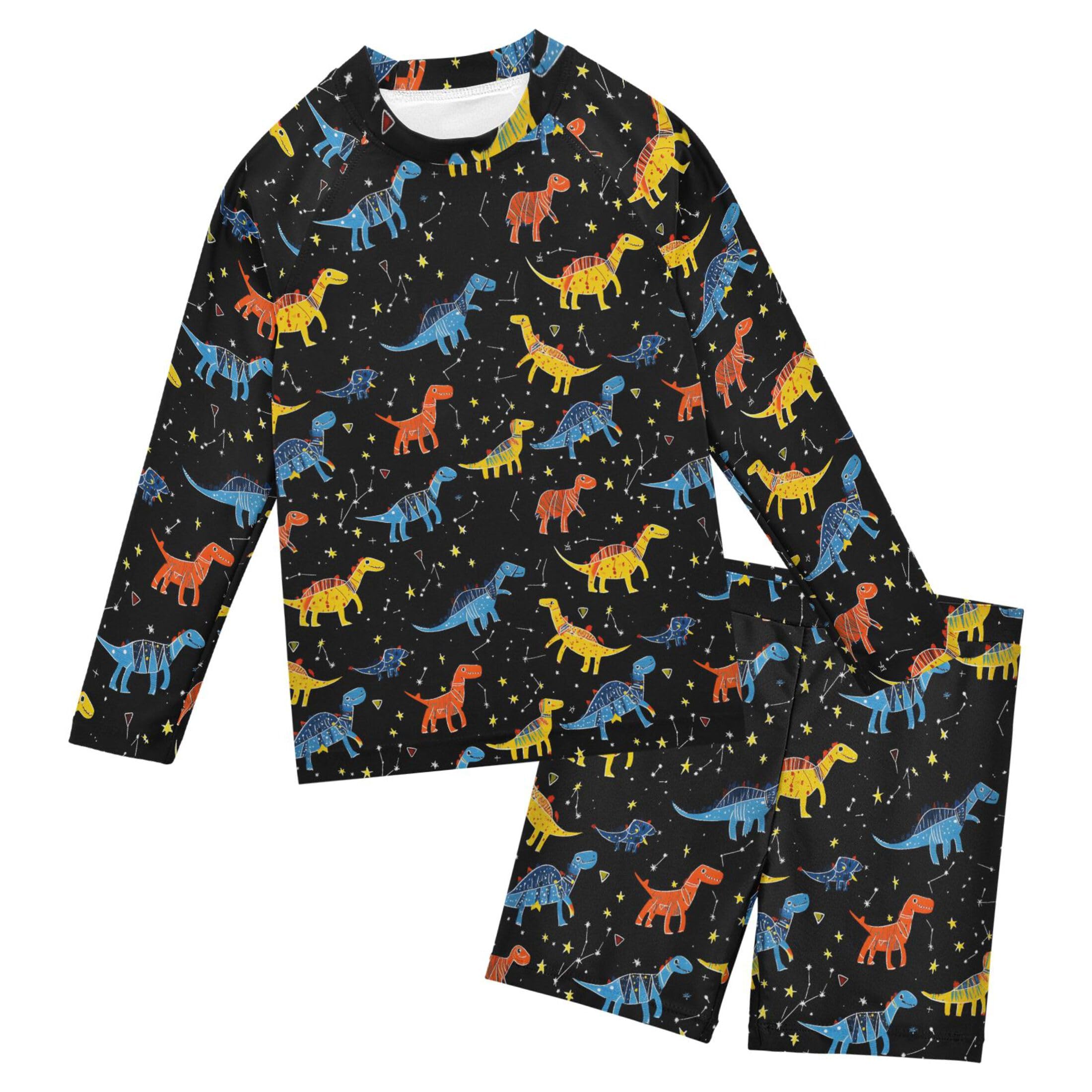 Dinosaur Dino Cute Baby Boys' Toddler Long Sleeved Rashguard Swim Bathing Suit Set B0403542