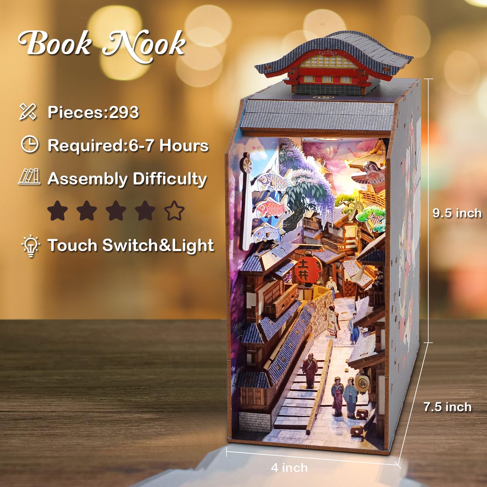 Edo Sakura Journey DIY Book Nook Kit, 3D Wooden Puzzle, 3-D