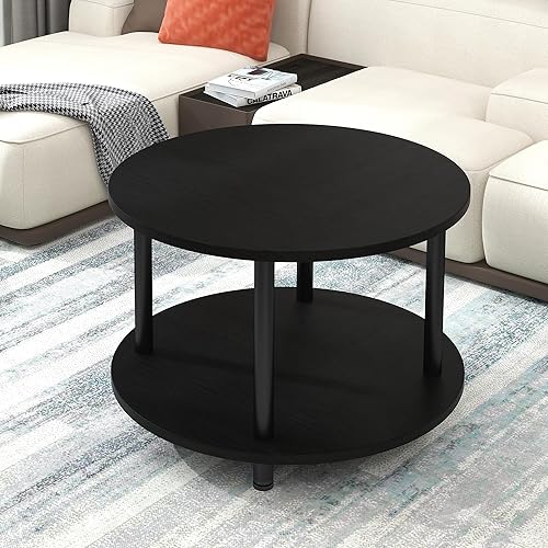 Miniatura 5 de Mesa auxiliar redonda de 23.6 pulgadas, mesa auxiliar circular pequeña de 2 niveles con almacenamiento, mesa central moderna con marco de metal,