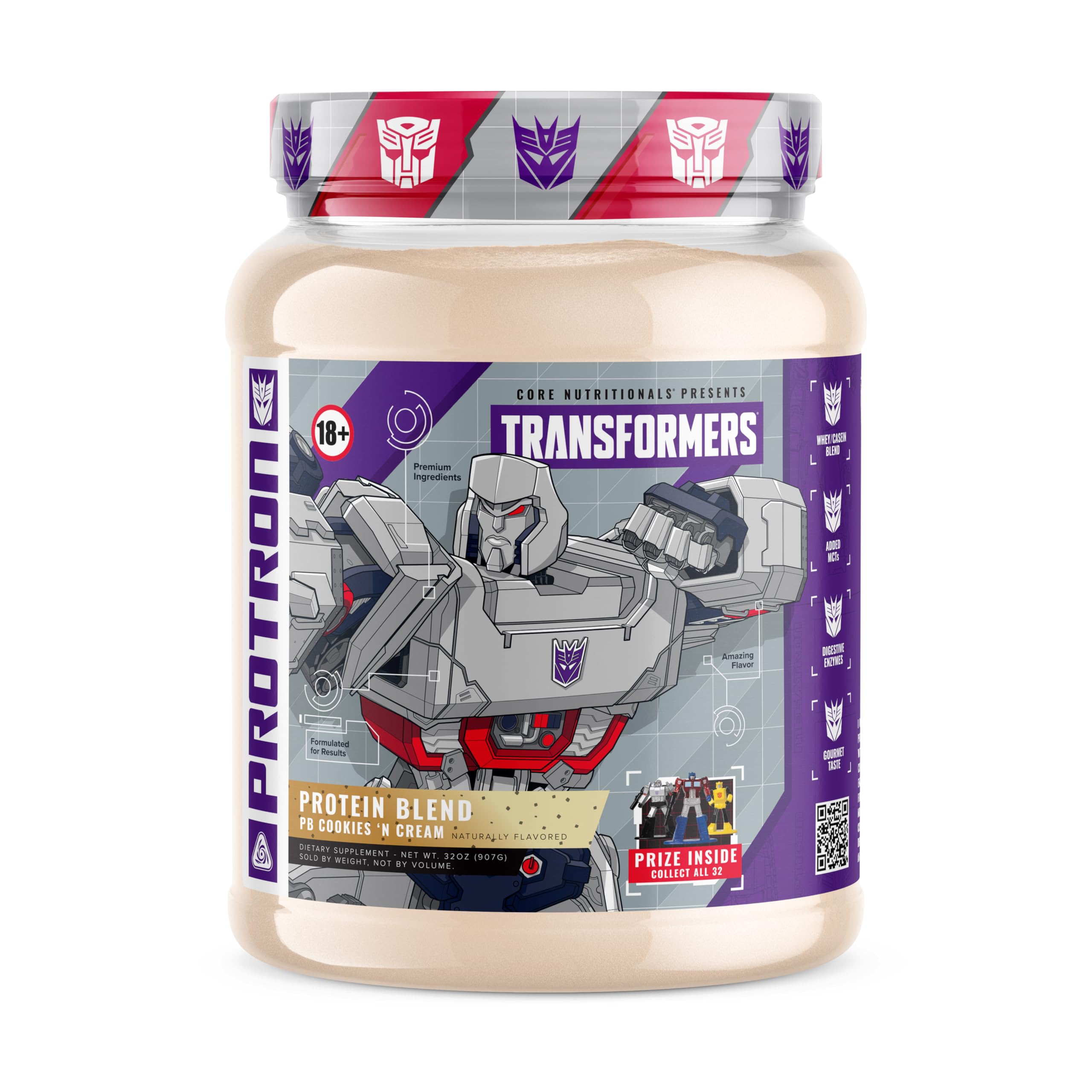 Core Nutritionals | Fórmula de suplemento nutricional Transformers Protron Protein Blend (premio incluido) para adultos mayores de 18 años (900 g, sabor a galletas y crema con mantequilla de cacahuete)