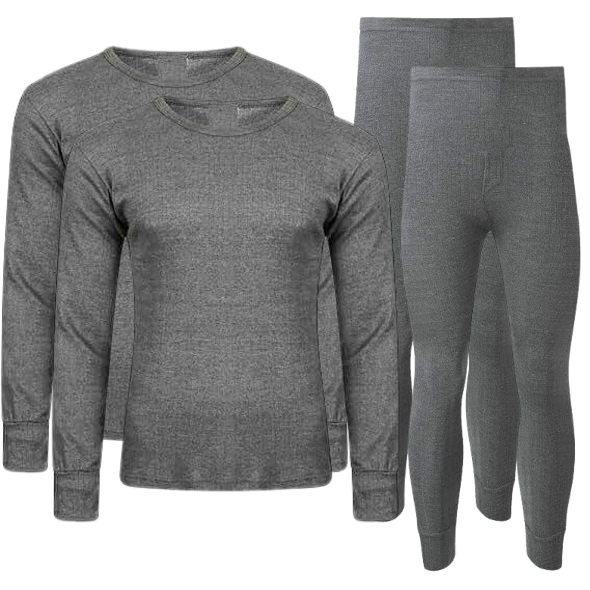 Panzy Men's Charcoal Pack Of 2 Extreme Thermal Underwear Set, Long Sleeve Top & Long Johns Set, Winter Thermals (, S)