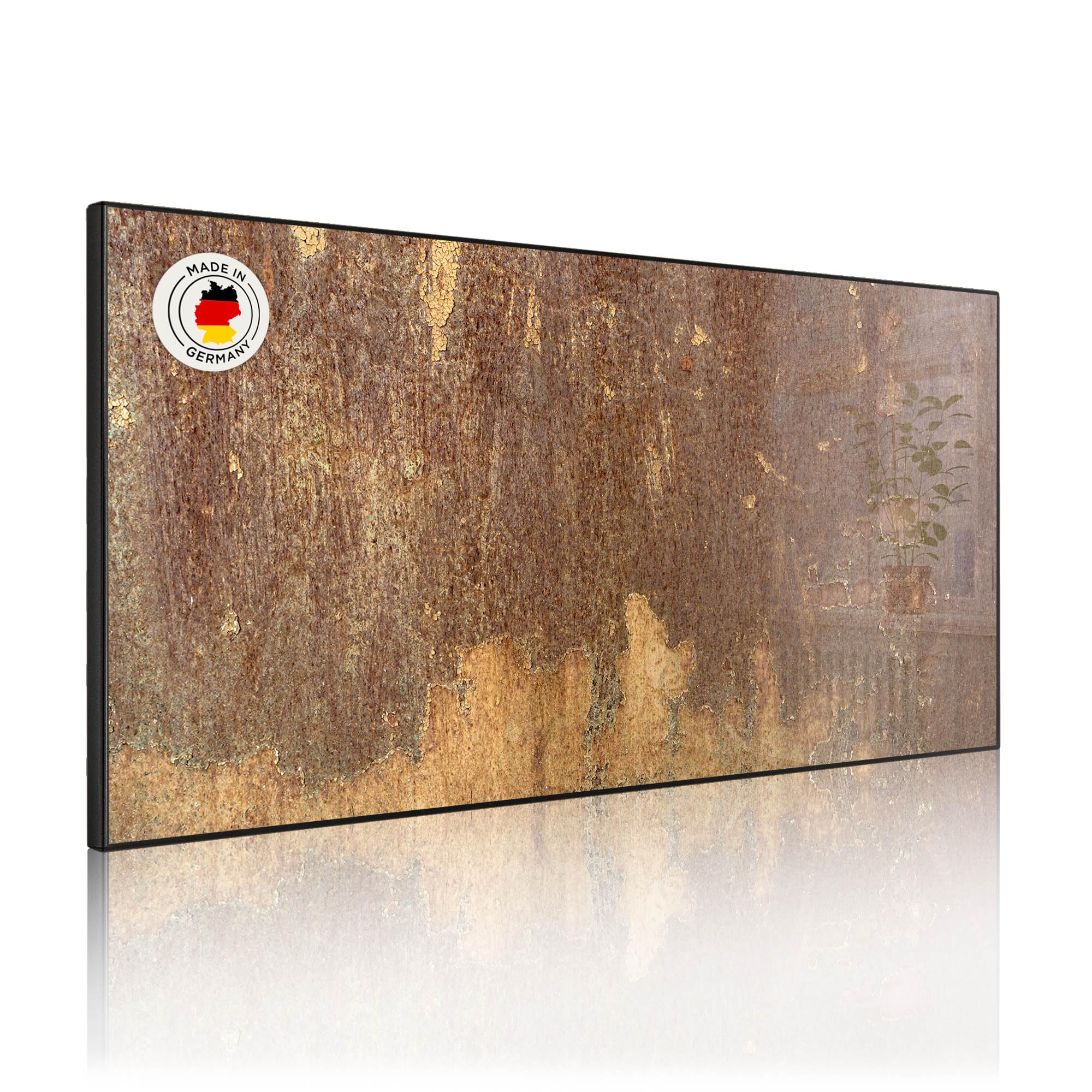 banjado Magnettafel Metall 78 x 37cm - beschreibbare Magnettafel - Metall Pinnwand als Memoboard - Magnetwand Küche, Büro, Kinderzimmer Schwarz inkl. 4 Magnete & Montageset - Motiv Rostige Patina