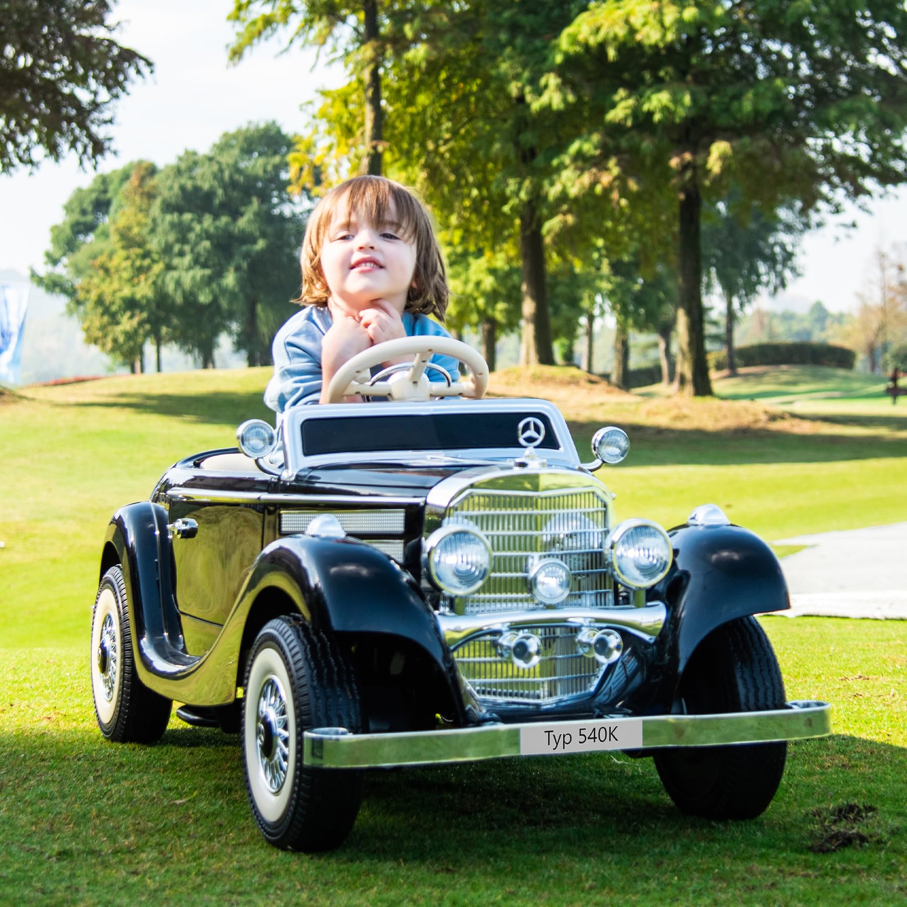 Auto elettrica per bambini, 12 V, con telecomando, luce LED e musica, colore nero