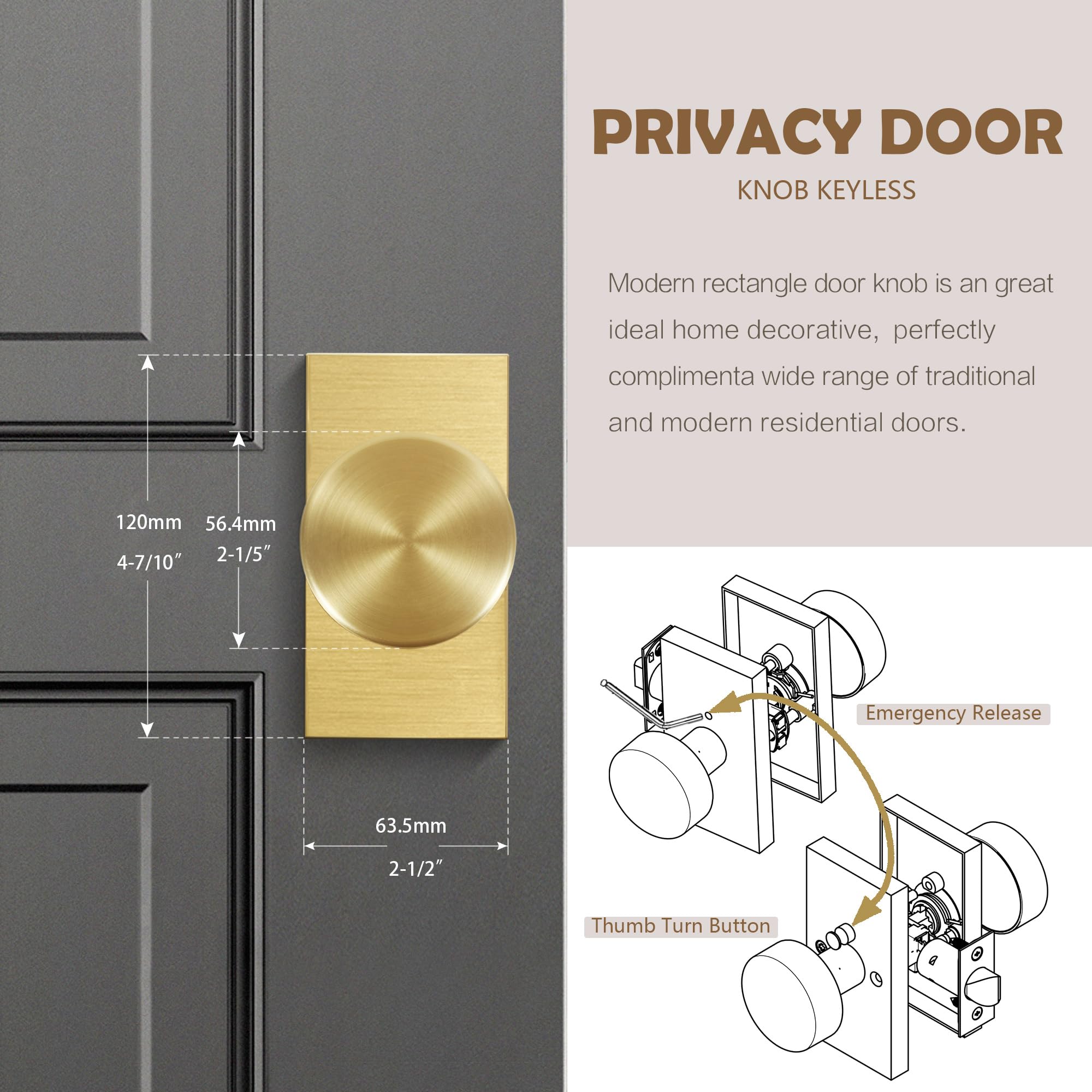 Satin Brass Privacy Door Knob with Lock -5