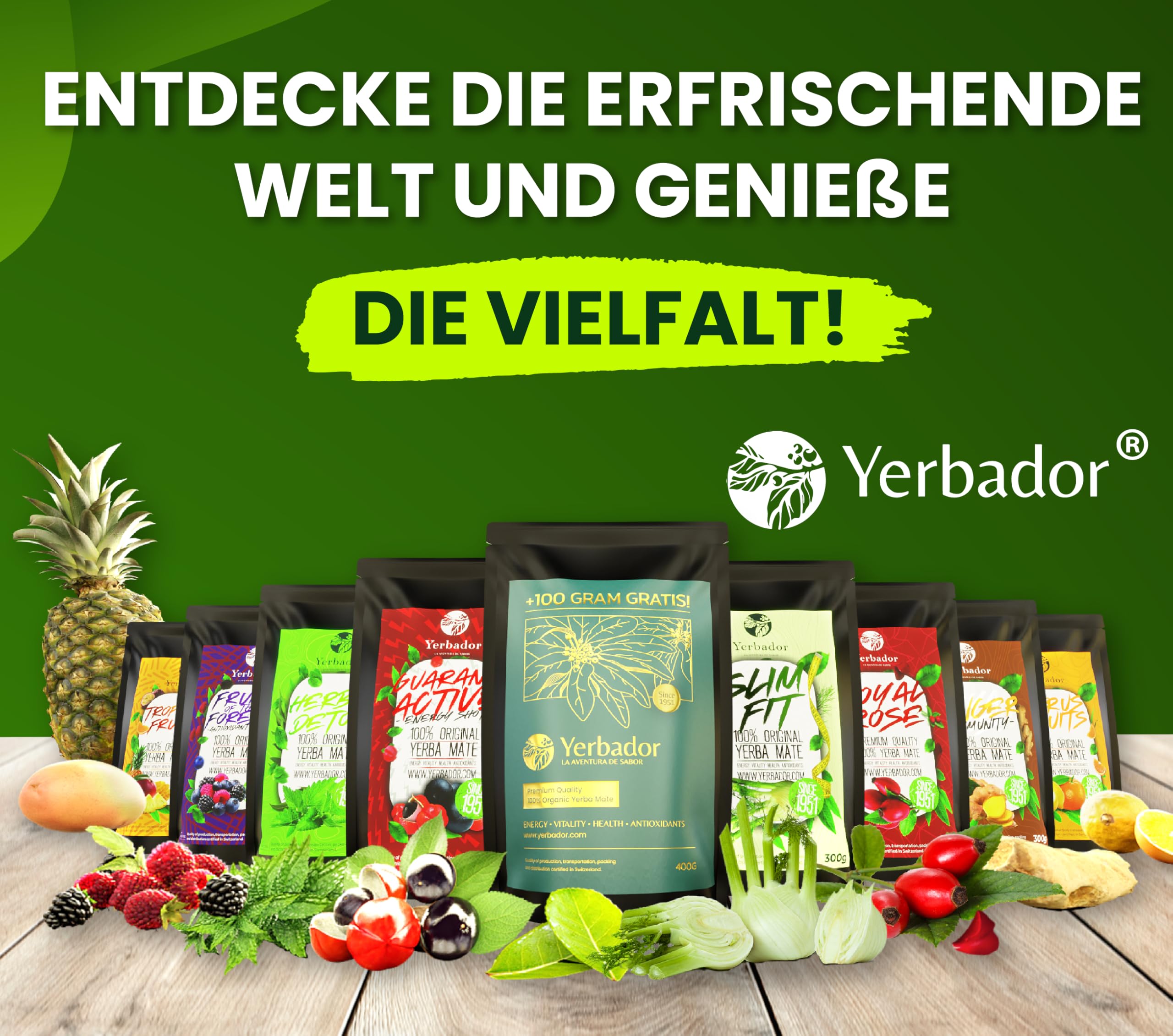 Yerbador Yerba Mate Tee 300g – Natürlicher Koffeinkick, Premium Teemischung, Für heißen Aufguss oder Tereré, Aromatisch & ergiebig – Red Kiss