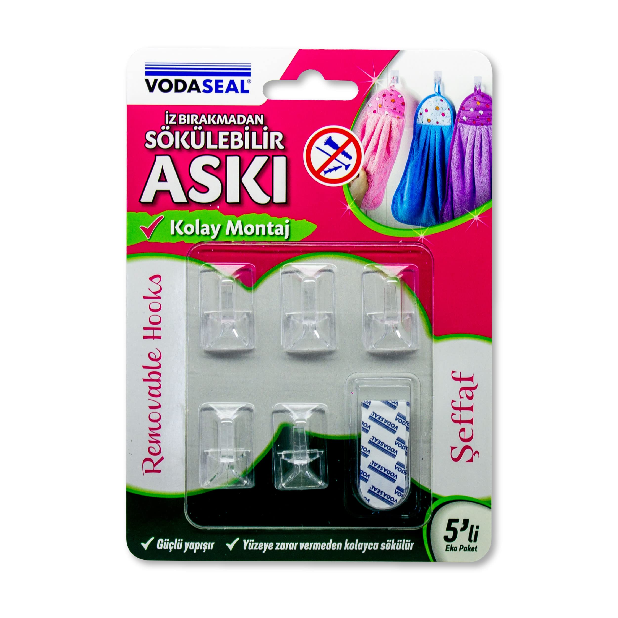 VODASEAL 53.01.056 5'li İz Bırakmayan Askı, Şeffaf