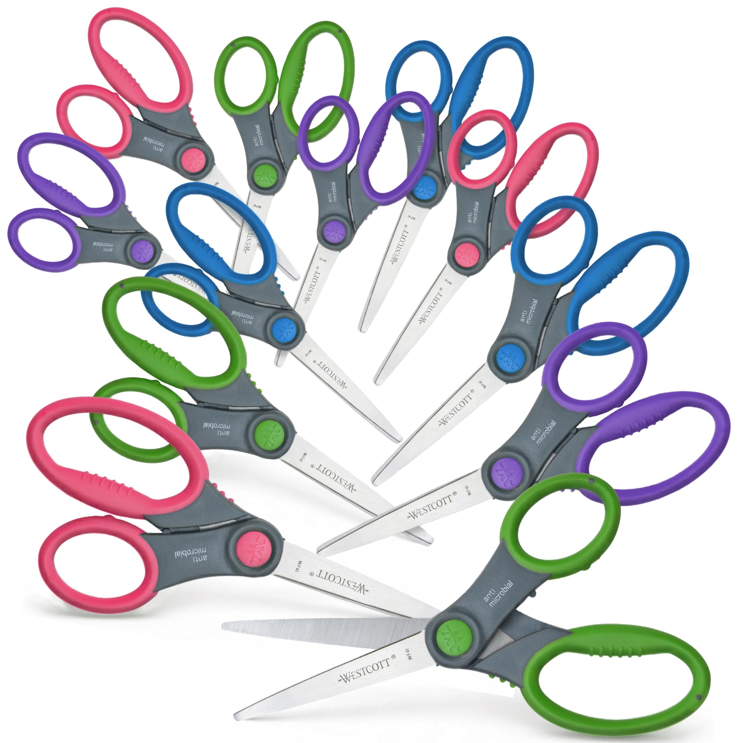 Westcott 12-Pack 6” Kids Scissors Scissors for Students Ages 8+, for School and Craft Projects, Back to School Supplies for Big Kids, Soft-Touch Handles in Assorted Colors.