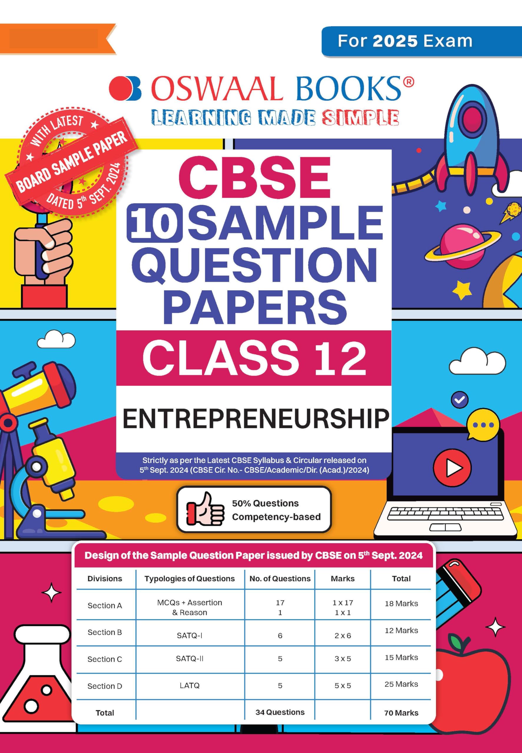Oswaal CBSE Sample Question Papers Class 12 Entrepreneurship (For 2025 Exam) Paperback – 24 September 2024