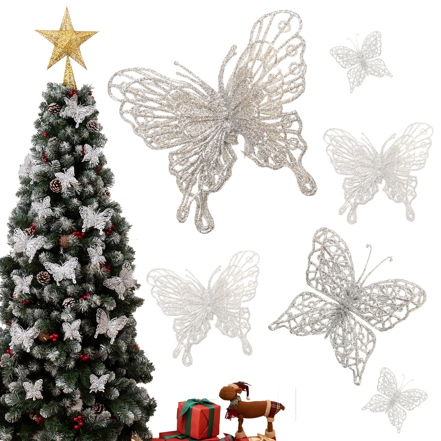 Décorations De Noël Papillon Pailleté – Lot De 3 Ornements à Clipser Pour Sapin