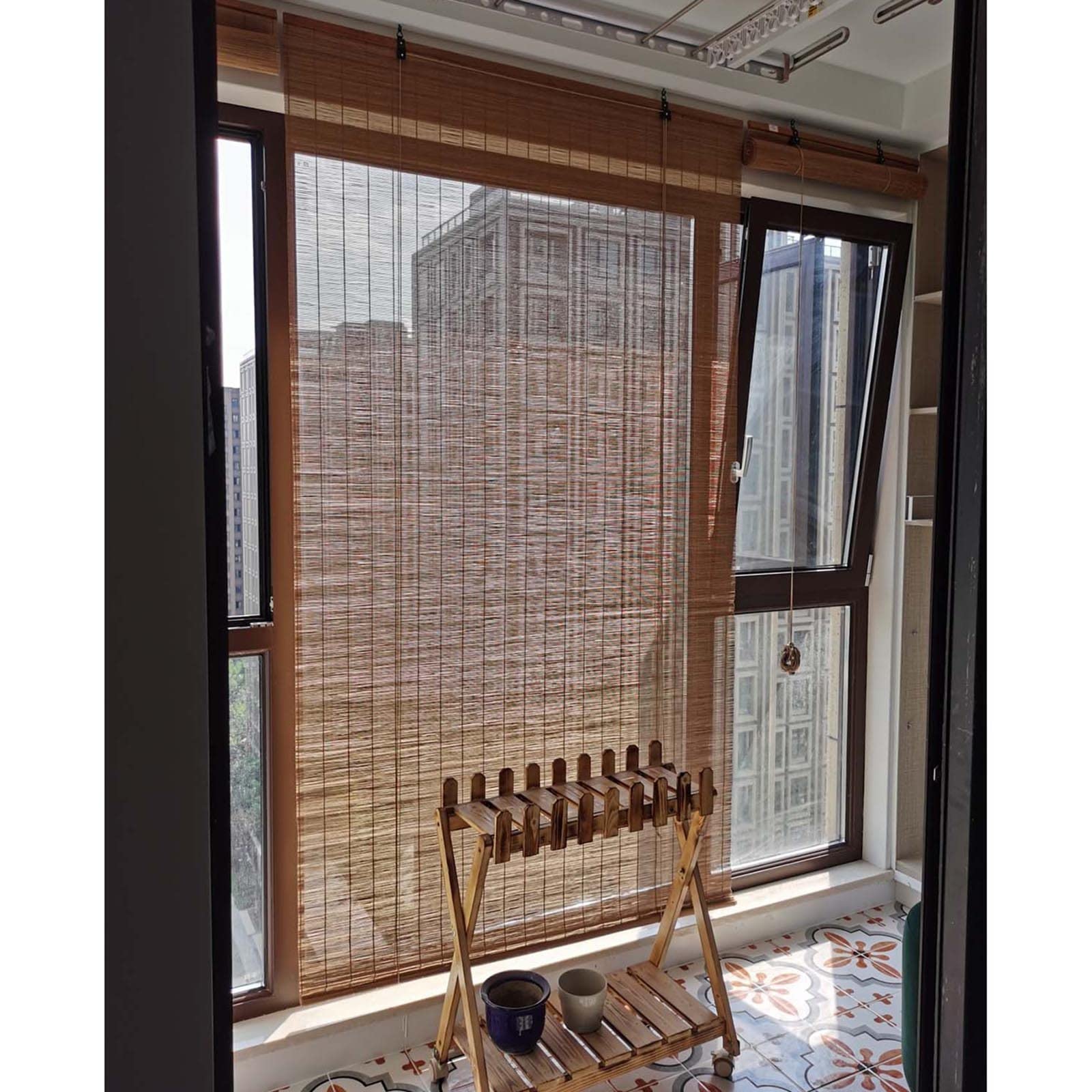 Holz Jalousien-Bambus Fenster Rollos-außenbalkon Sichtschutz Jalousien-natürliche Karbonisierte Römische Rollläden-atmungsaktive Bambus Sonnenschutz Jalousien,WxH-70x180cm/28x71in