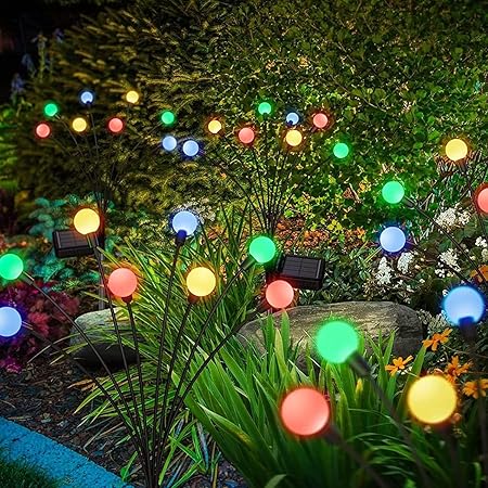 GIGAWATTS GW-305WW Solar Firefly Light with 3V Panel 600mAh Battery BIS Approved IP65 Waterproof Starburst Swaying Ground Outdoor Lamp for Garden Lawn Patio Pathway (Pack of 2, WW, Multicolor)