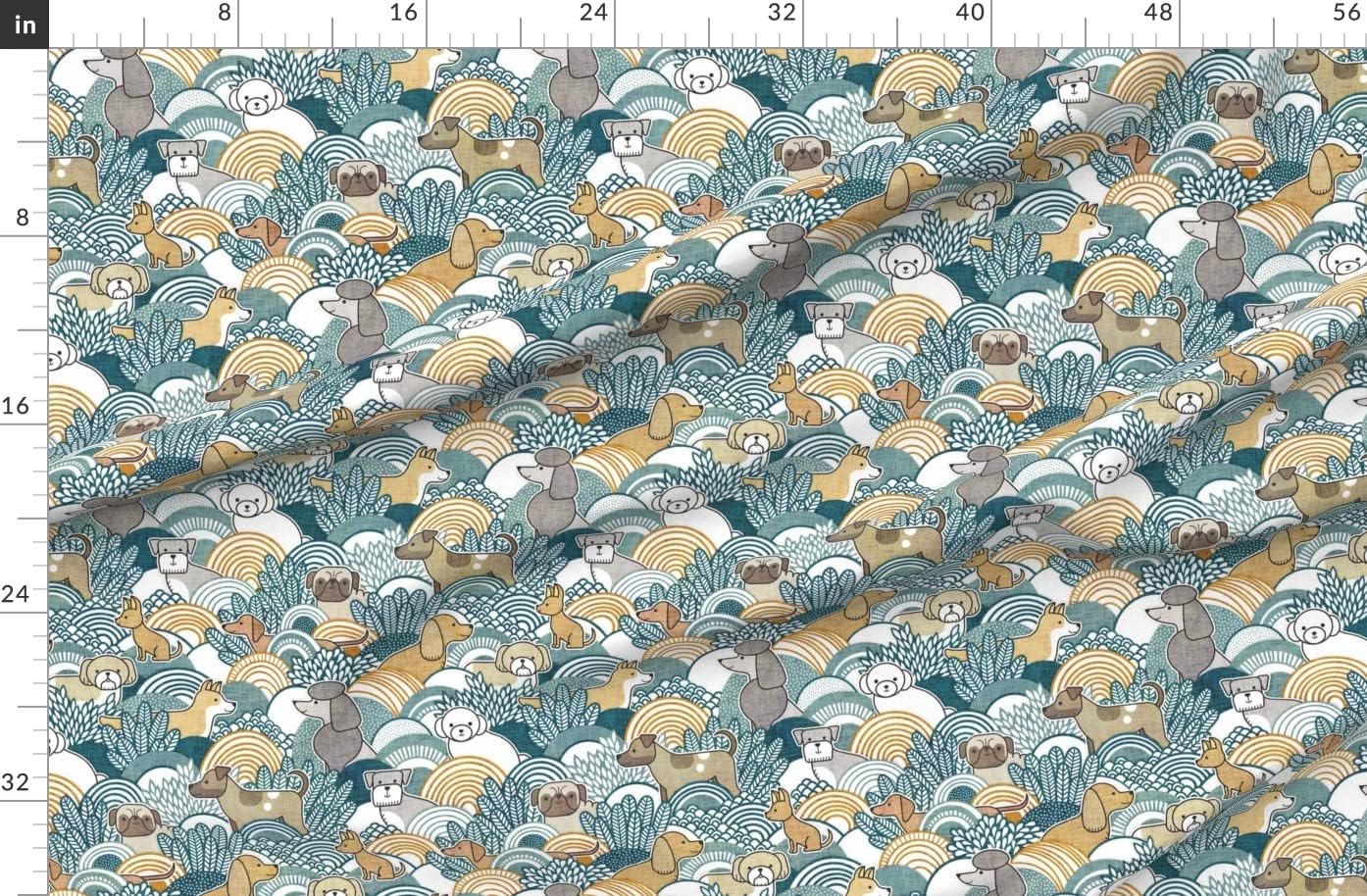Spoonflower Fabric - Rescue Dogs Whimsical Puppies Corgi Chihuahua Dashchund Pug Shih Tzu Printed on Organic Cotton Sateen Fabric by The Yard - Sewing Quilting Apparel Home Decor