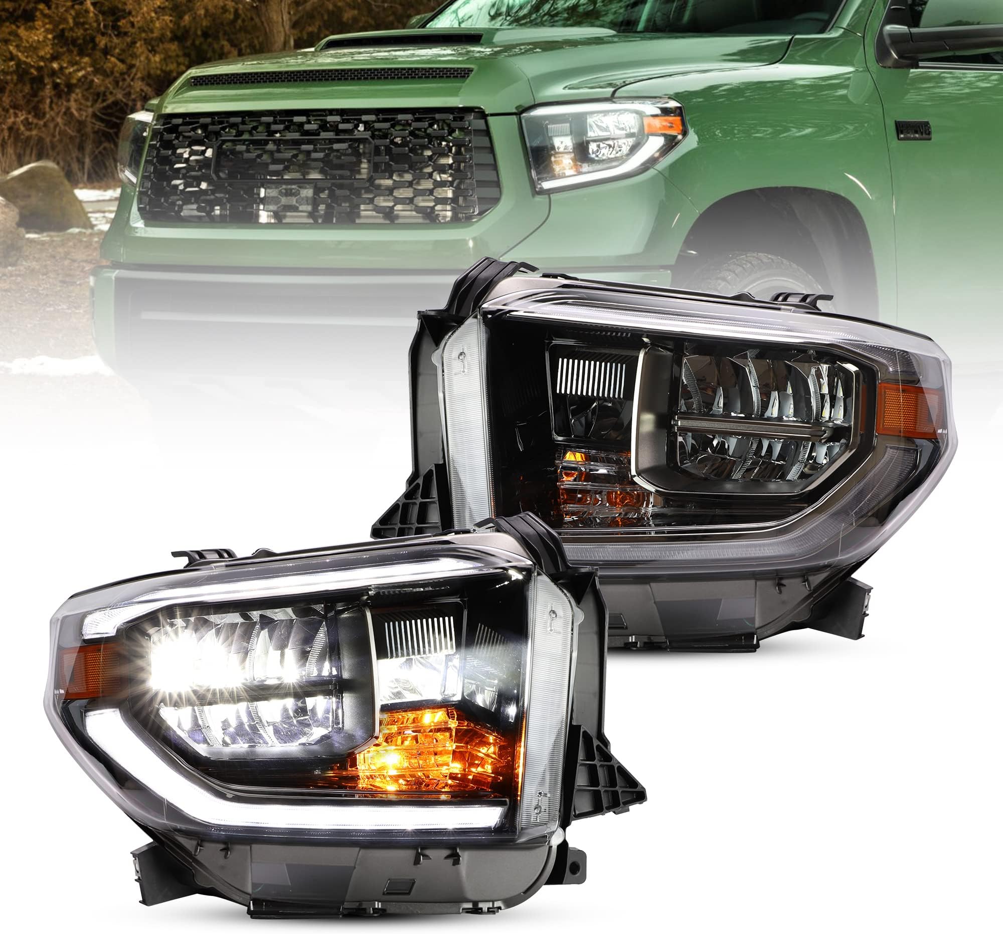 VLAND Projector Led Headlights Compatible with Toyota Tundra 2014-2019 w/Sequential Turn Signal, Chrome, passenger&driver Side