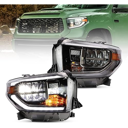 VLAND Projector Led Headlights Compatible with Toyota Tundra 2014-2019 w/Sequential Turn Signal, Chrome, passenger&driver Side
