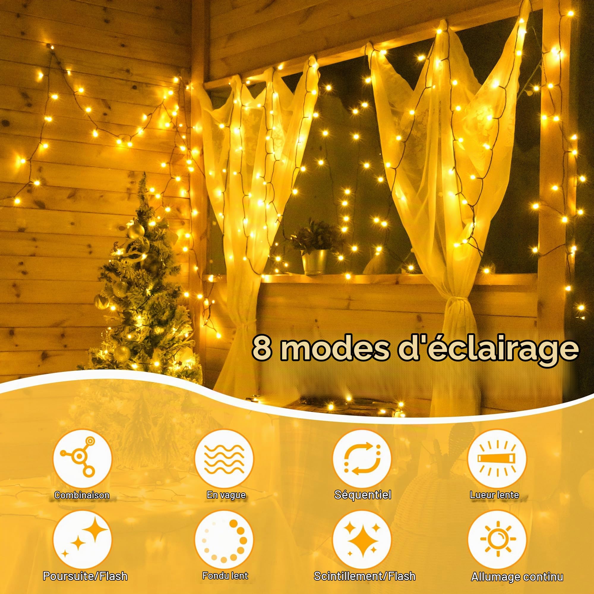 Auriostar Guirlande Lumineuse Exterieure LED, 80M 800LED Guirlande Lumineuse de Noël avec Télécommande et Minuterie, 8 Modes, Décoration de Fête pour Noël, Anniversaire, Mariage, Salon, Blanc Chaud