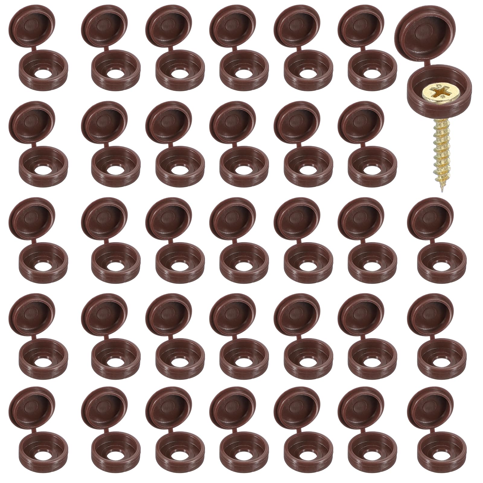 YELARXI Screw Snap Covers, Plastic Hinged Screw Cover Caps Shutter Screws Fold Snap Washer- Fitting for (Windows - Railings - Home Furniture - Cabinets) 6 mm & 200 Pack & Dark Coffee โ image 1