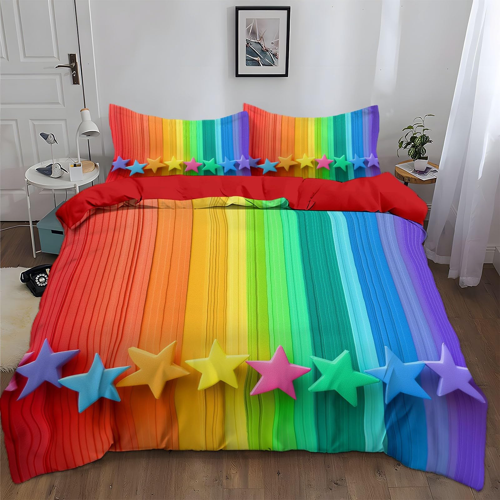 Poszwa na kołdrę 220 x 240 cm Miękki i oddychający zestaw pościeli z mikrofibry z zamkiem błyskawicznym, 2-osobowa poszwa na kołdrę w kształcie tęczy i 2 poszewki na poduszki 65x65 cm