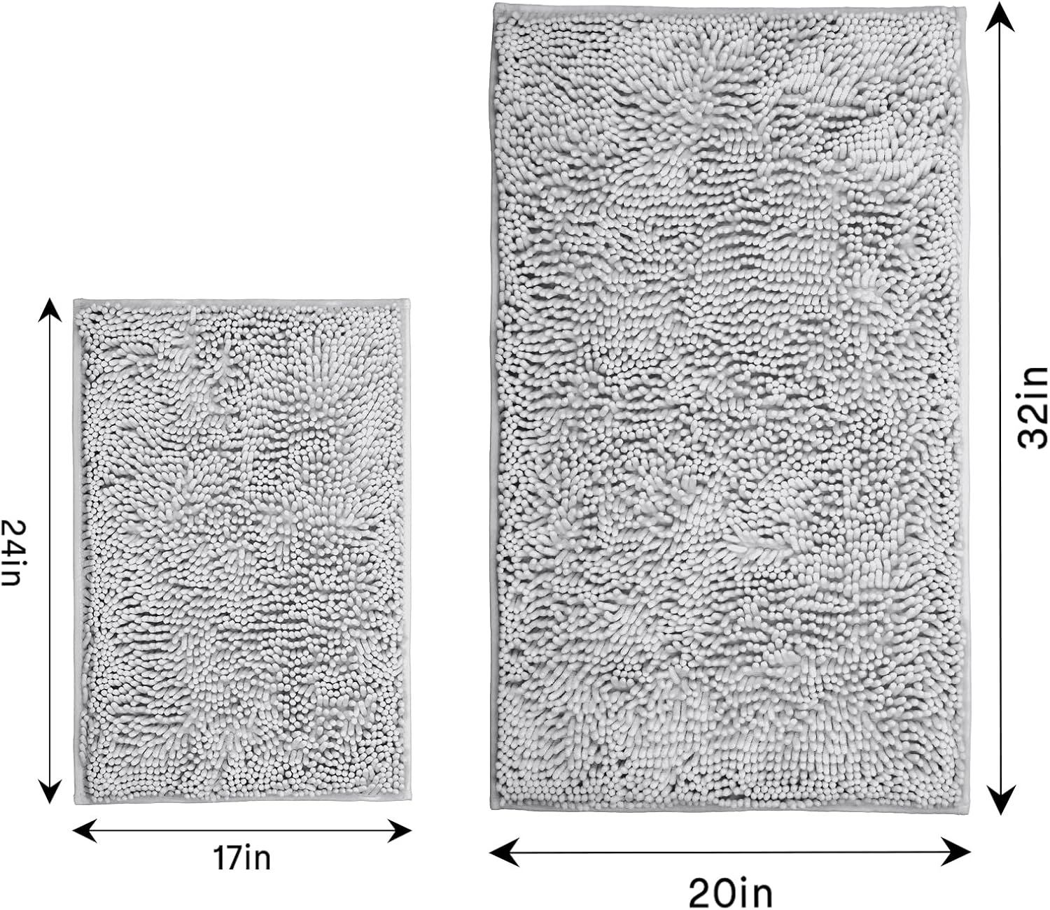 Light Gray 2 Pieces Bathroom Rugs, Ultra Soft Non Slip Absorbent Chenille Toilet Bath Mat Set Rugs for Slip-Resistant Shag Extra and Rug Shower Room Machine-Washable (Light gray, 20"x32"+17"x24")