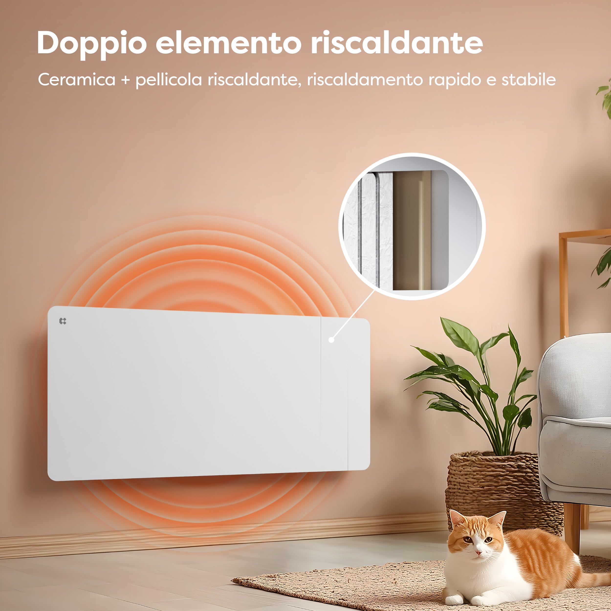 CIARRA CBHTD20A-W Radiatore Inerzia Ceramica 2000W WiFi (15-30 m²)