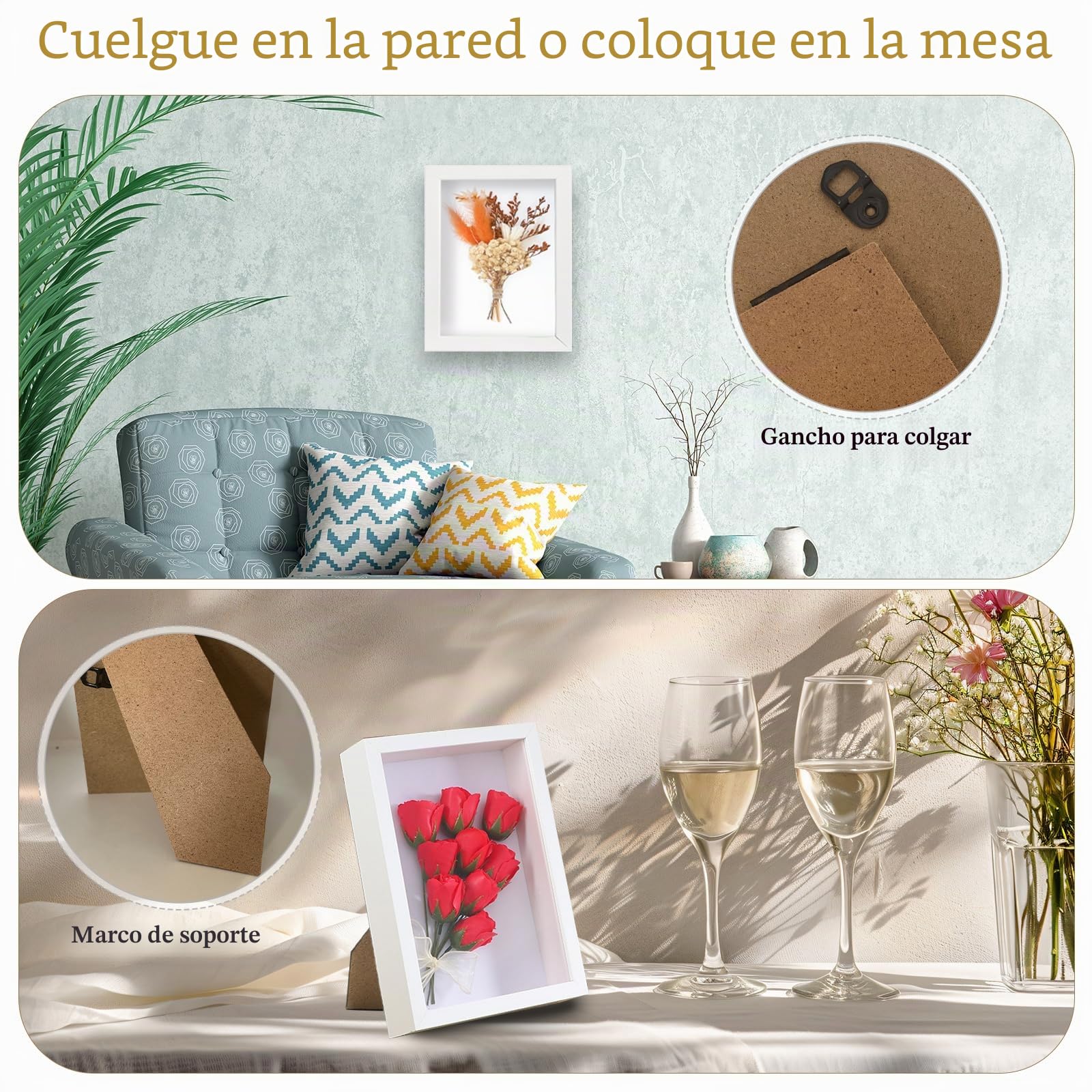 Marcos con Profundidad, 12x17cm Marco con Profundidad, Marco de Fotos 3D, Marco de Objeto Rellenable con Ramo de Flores Secas Tubos de Ensayo Rotuladores para Pared Mesa, Regalo para Navidad