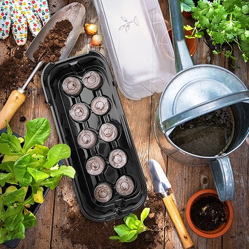 Miniatura 5 de Paquete de 5 bandejas de inicio de semillas (bandeja total de 50 células) + 50 piezas de tierra de semillas de pellets de turba, kits de inicio de